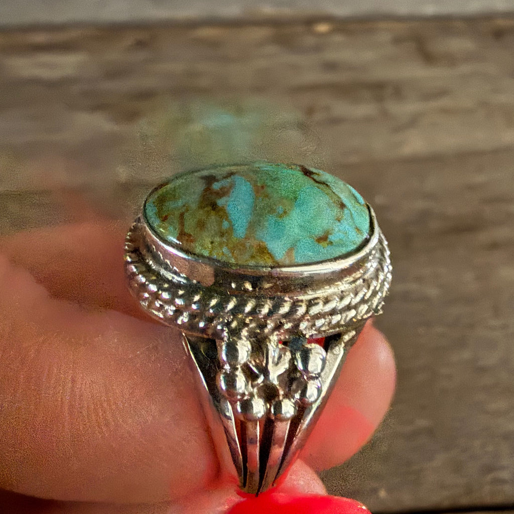 Authentic Native American Handmade Sterling Silver and Turquoise Ring Size 6 1/2.