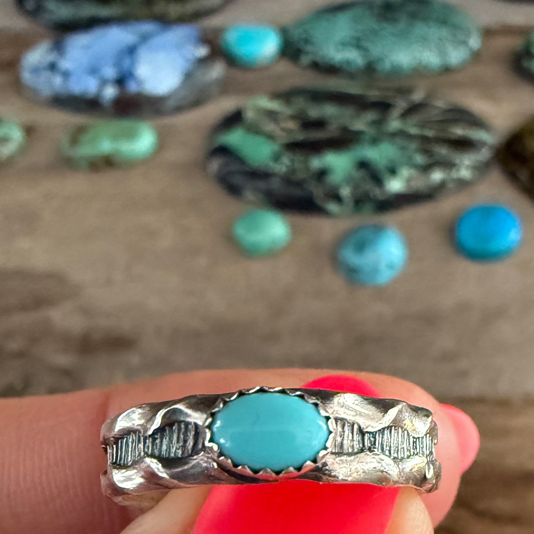 Authentic Native American Handmade Sterling Silver and Turquoise Ring size 7.