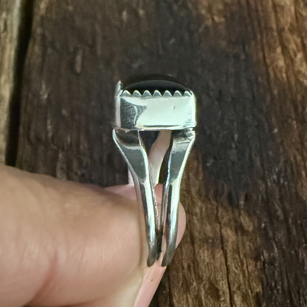 Native American Handmade Sterling Silver and Black Onyx Ring Size 6 1/2.