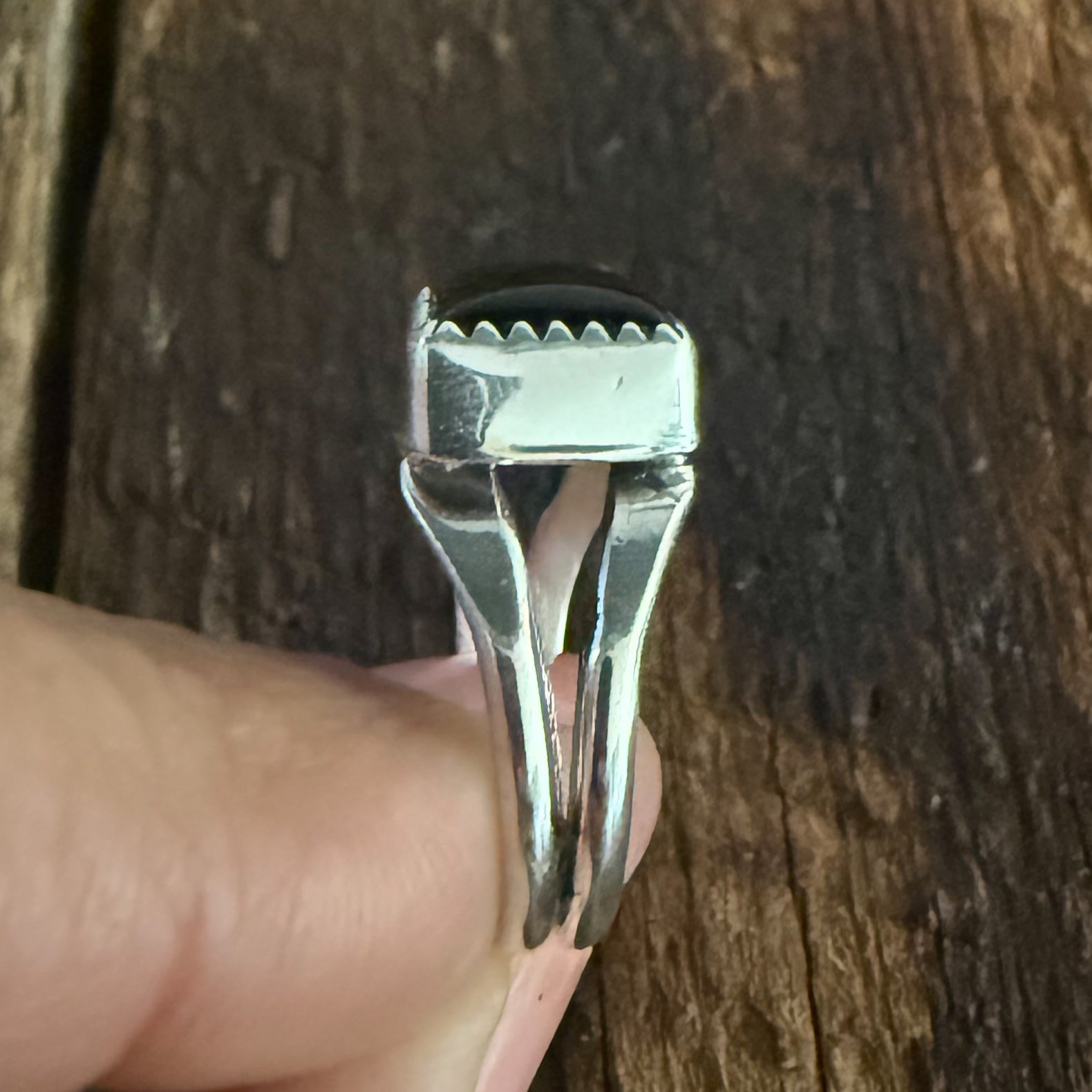 Native American Handmade Sterling Silver and Black Onyx Ring Size 6 1/2.