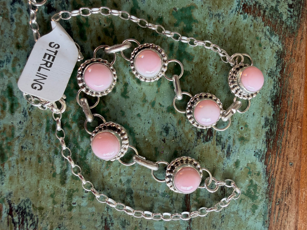 Native American Handmade Sterling Silver Pink Conch Choker Necklace 15”