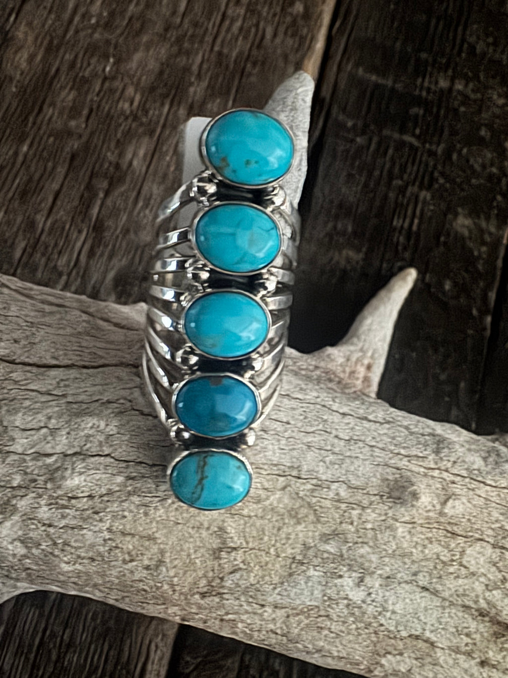 Thomas Yazzie 5 Stone  Turquoise Ring Size 7