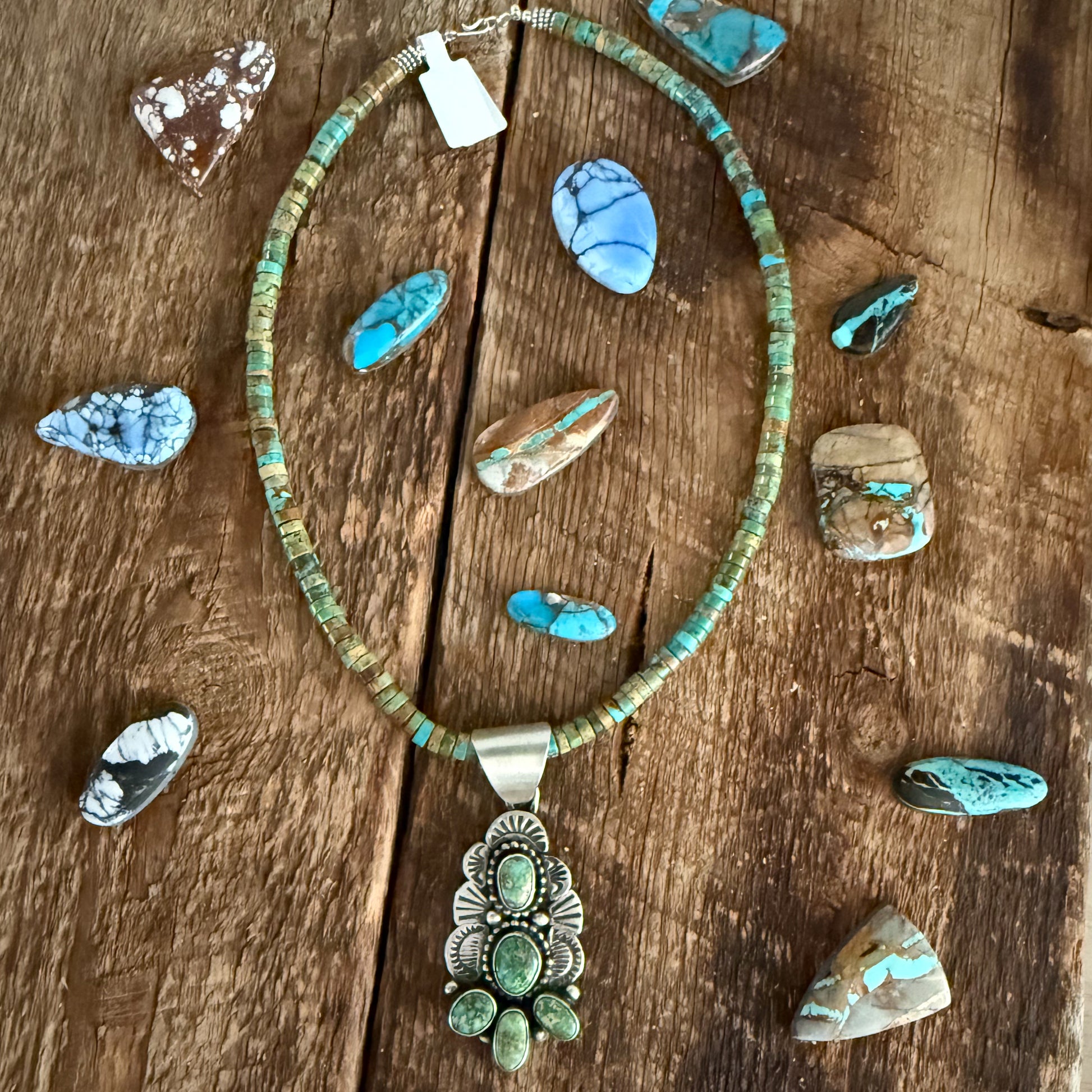 Authentic Native American Handmade Sterling Silver and Sonoran Gold Turquoise Pendant