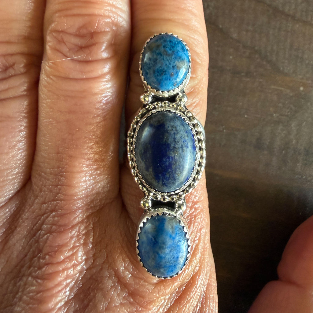 Authentic Native American Handmade Sterling Silver and Denim Lapis Ring