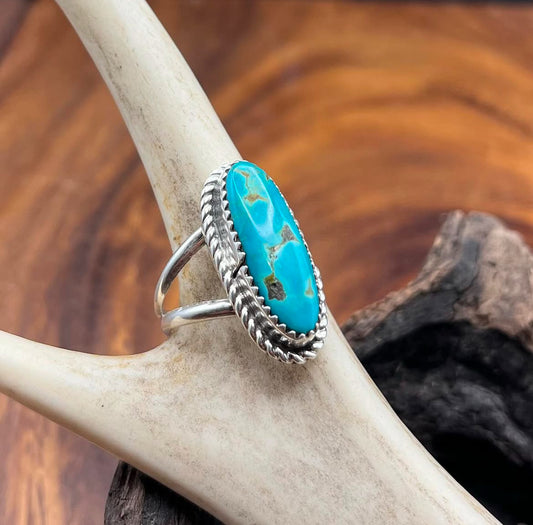 Authentic Native American Handmade Braided Edge Turquoise Ring