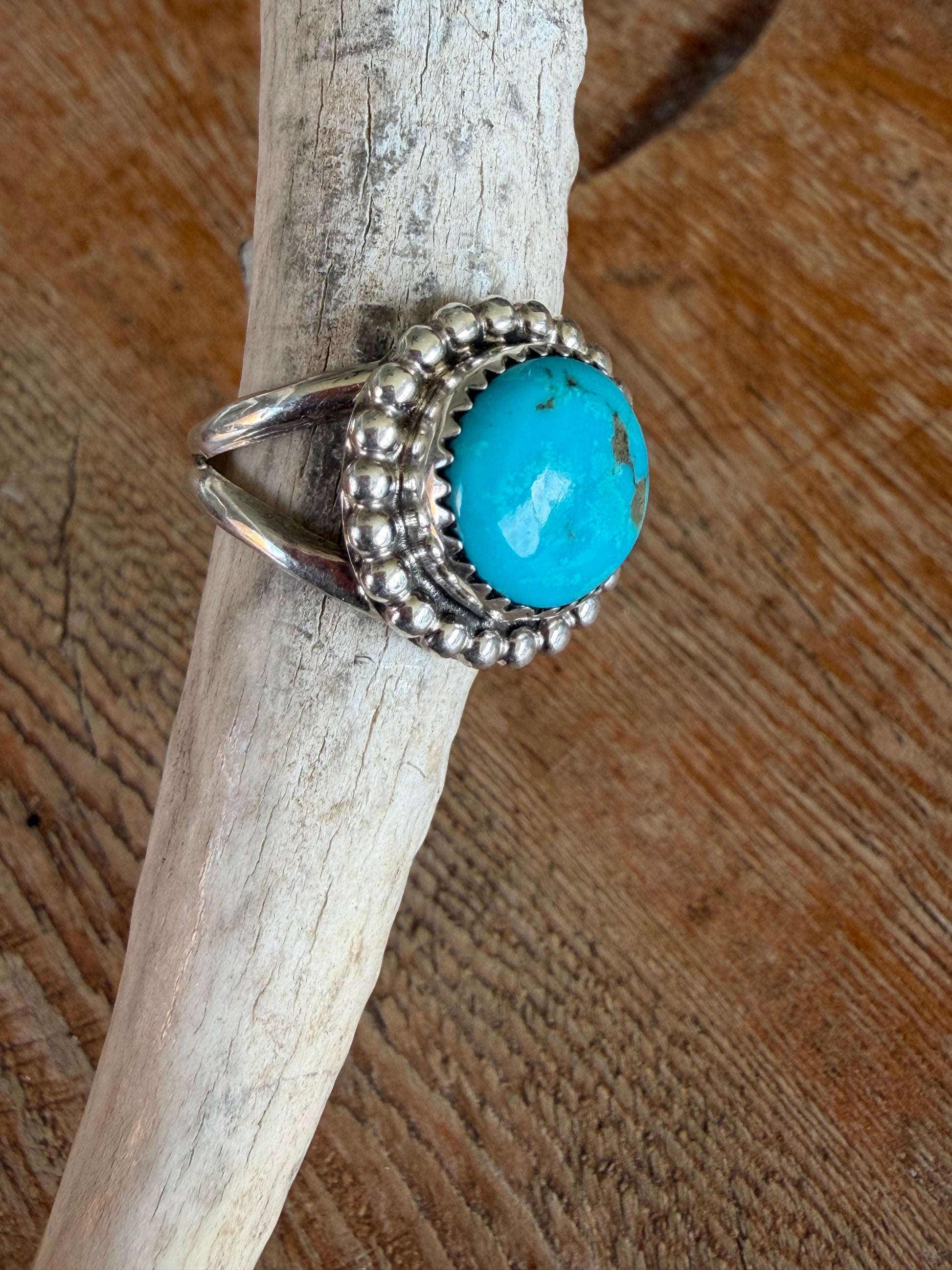 Native American Handmade Sterling Silver Turquoise Ring Size 6.5