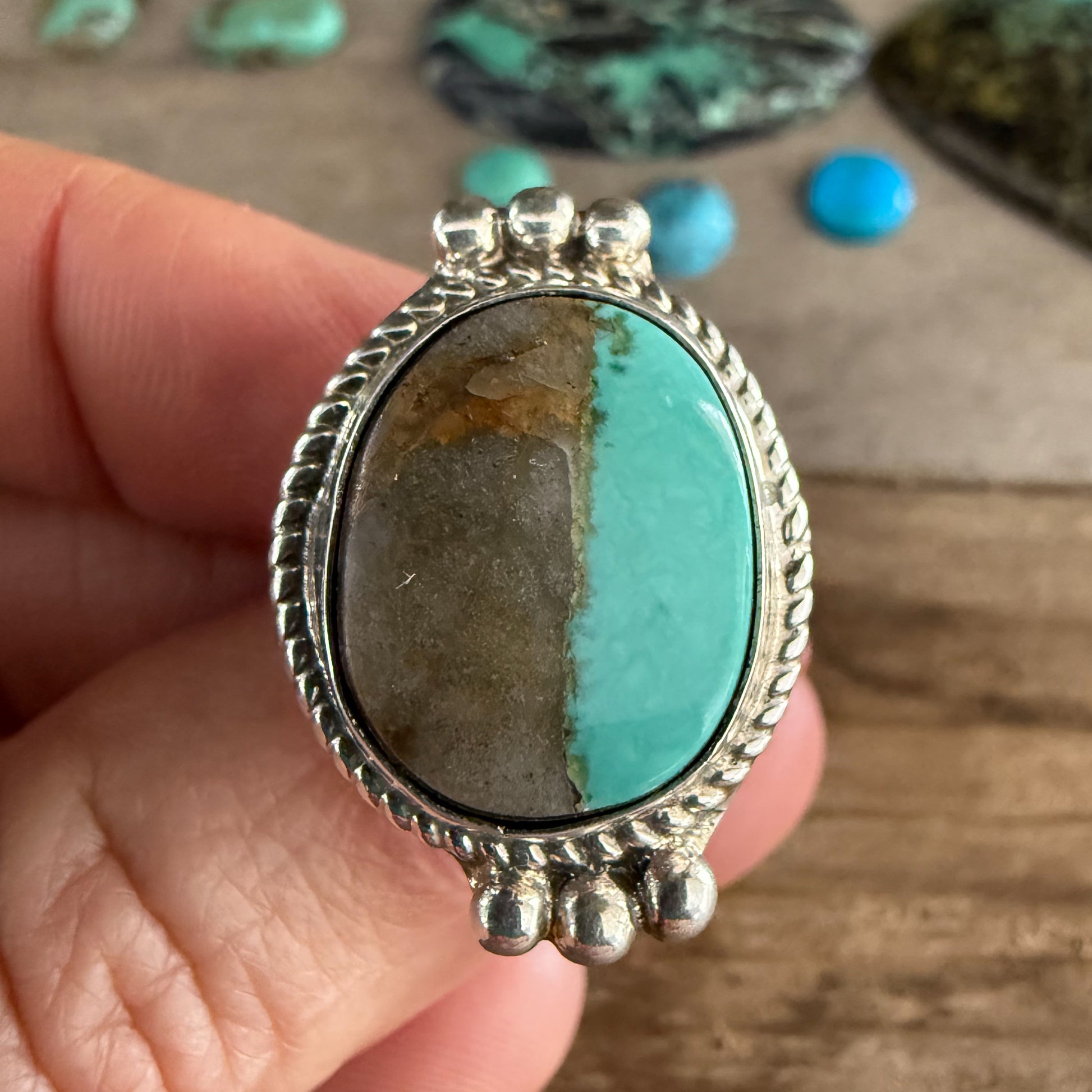 Authentic Native American Handmade Sterling Silver and Royston Turquoise Ring size 6.