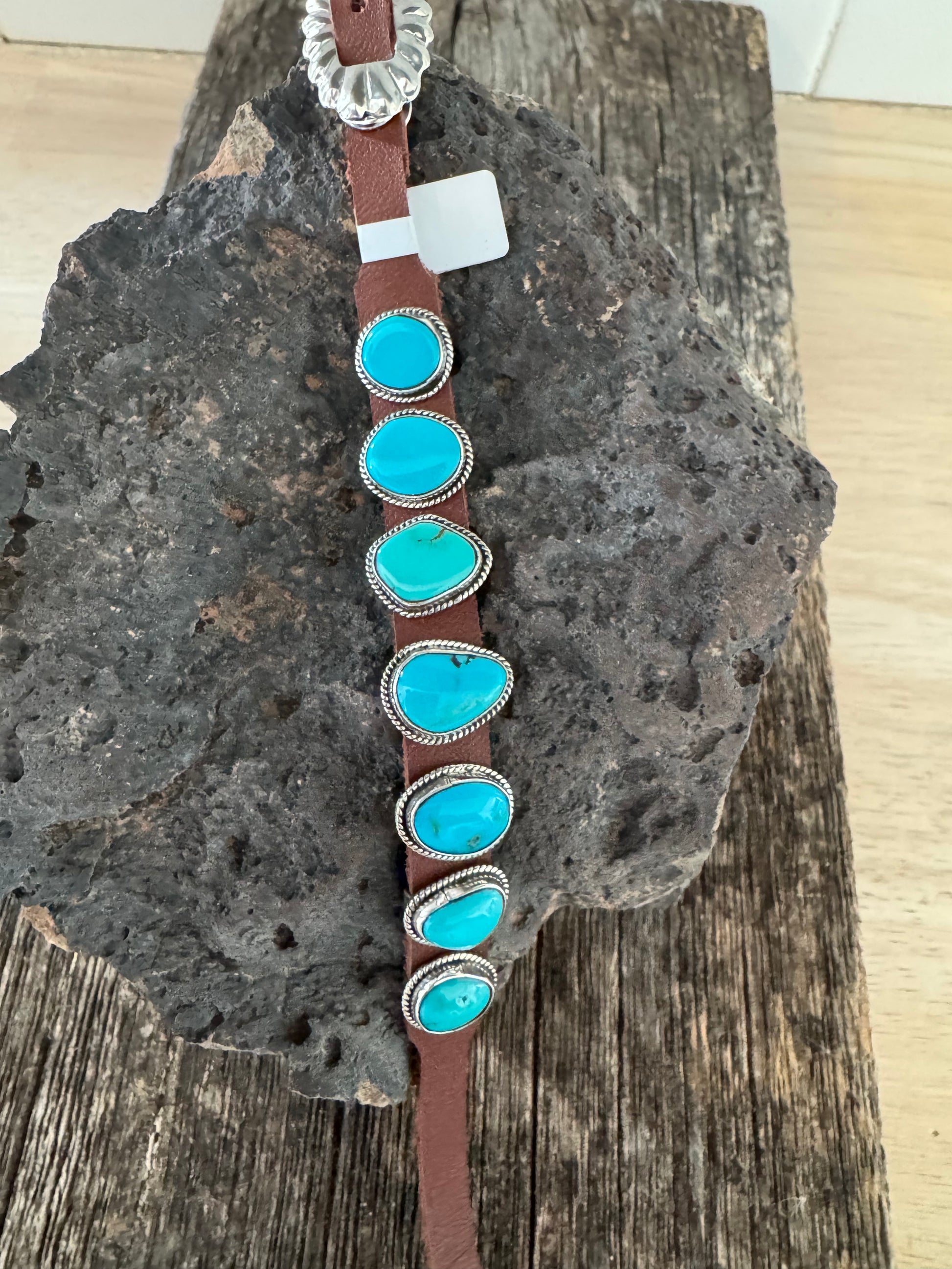 7 Stone Leather Bracelet