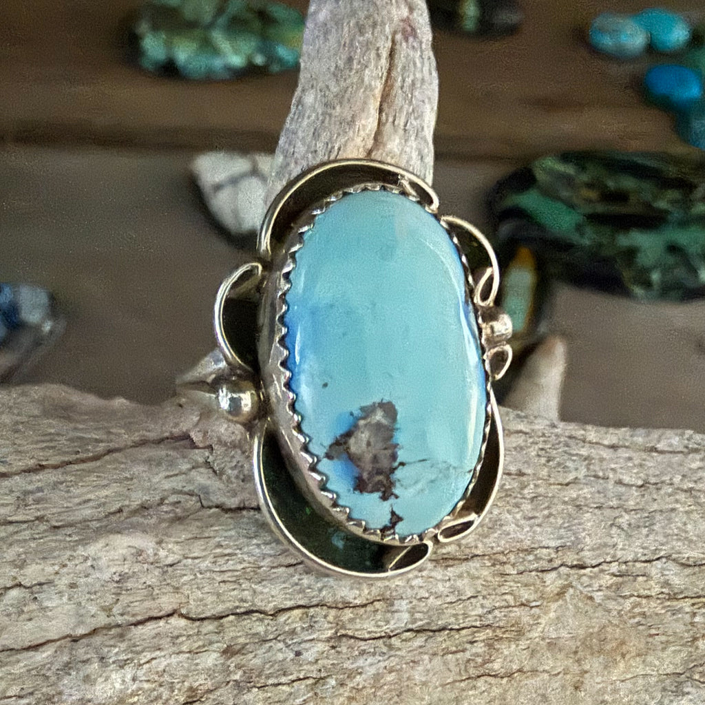 Authentic Native American Handmade Sterling Silver and Golden Hills Turquoise Ring         size 7 3/4