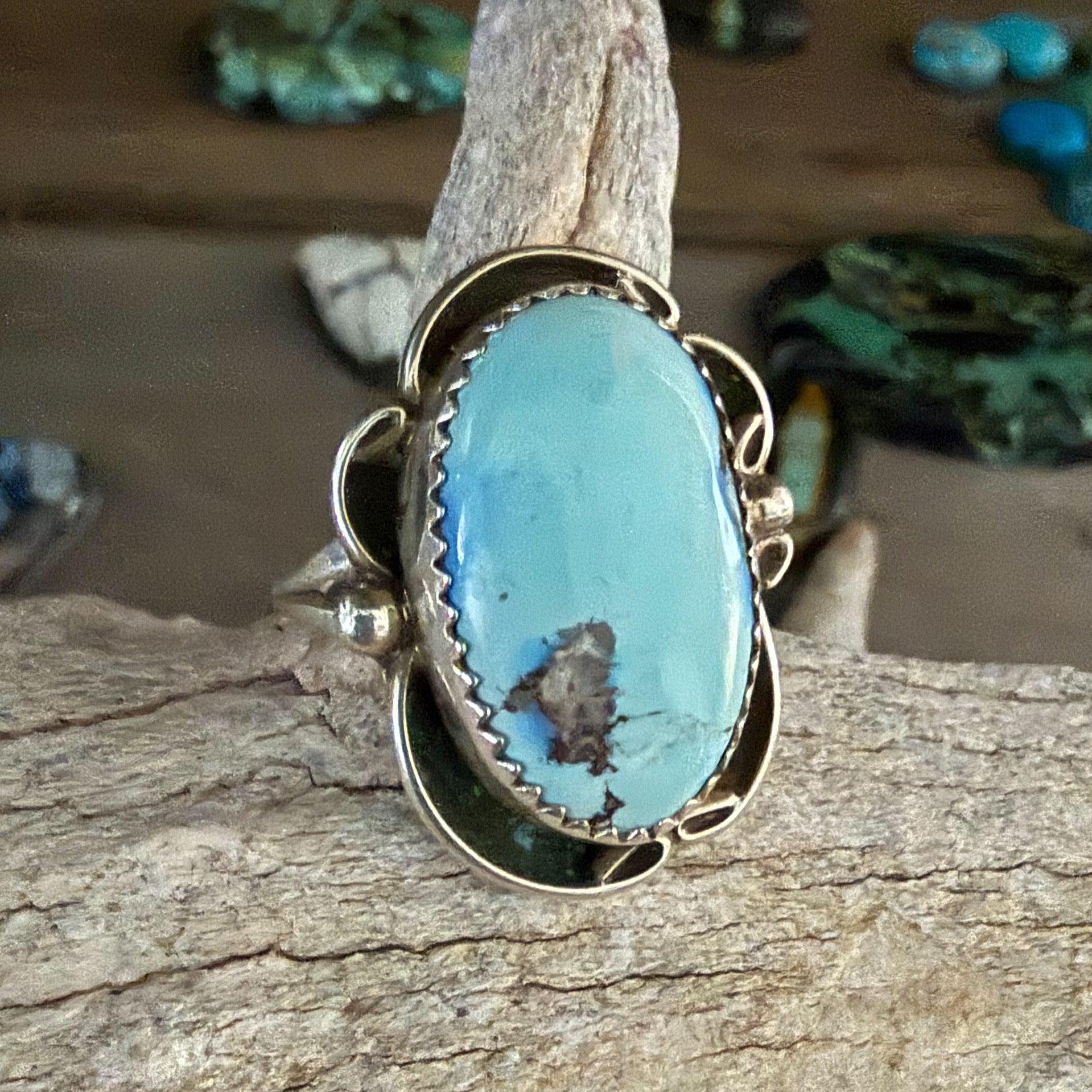 Authentic Native American Handmade Sterling Silver and Golden Hills Turquoise Ring         size 7 3/4