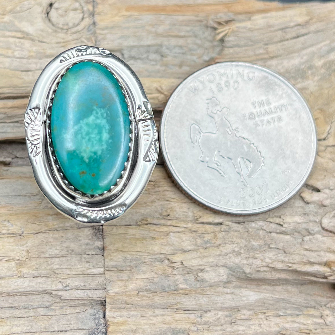 Authentic Native American Handmade Deep green turquoise ring