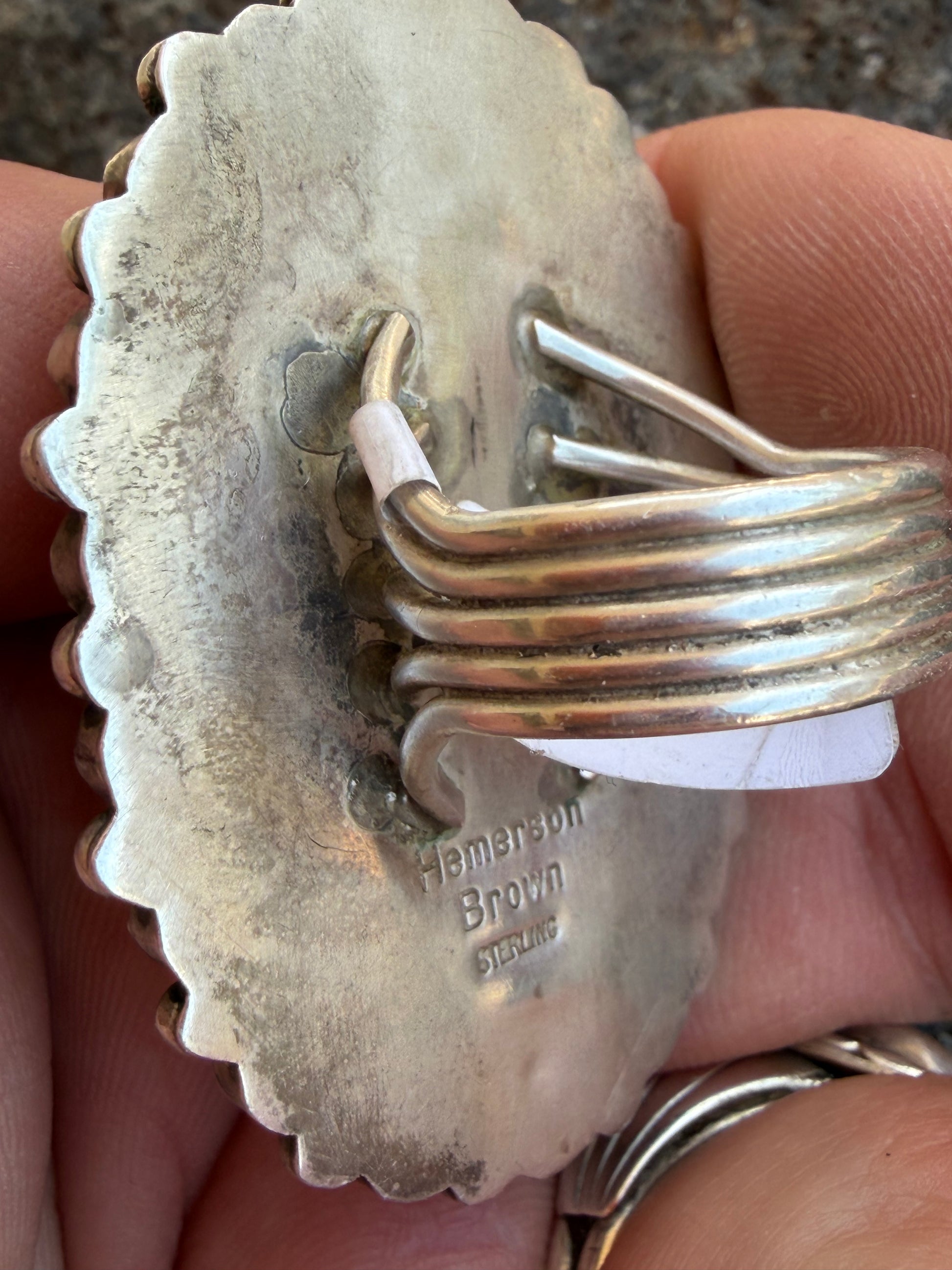 Native American Hemerson Brown Handmade Sterling Silver Coral-Royston Turquoise Ring Size 10