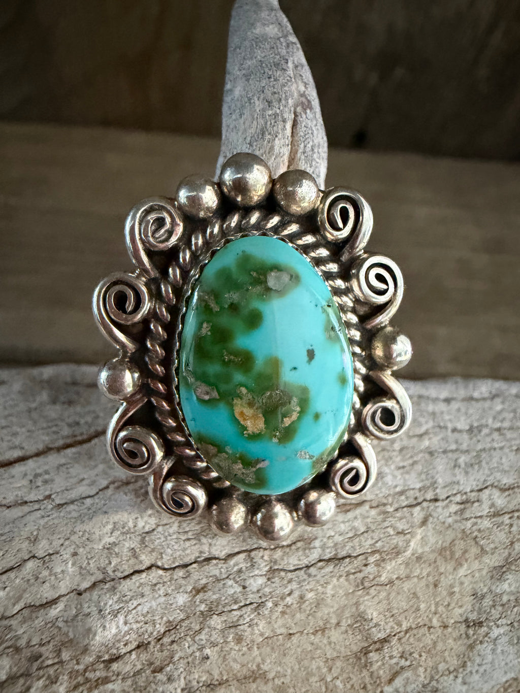 Native American Julia Etsitty Handmade Sonoran Gold Turquoise-Sterling Silver Ring Size 6.75