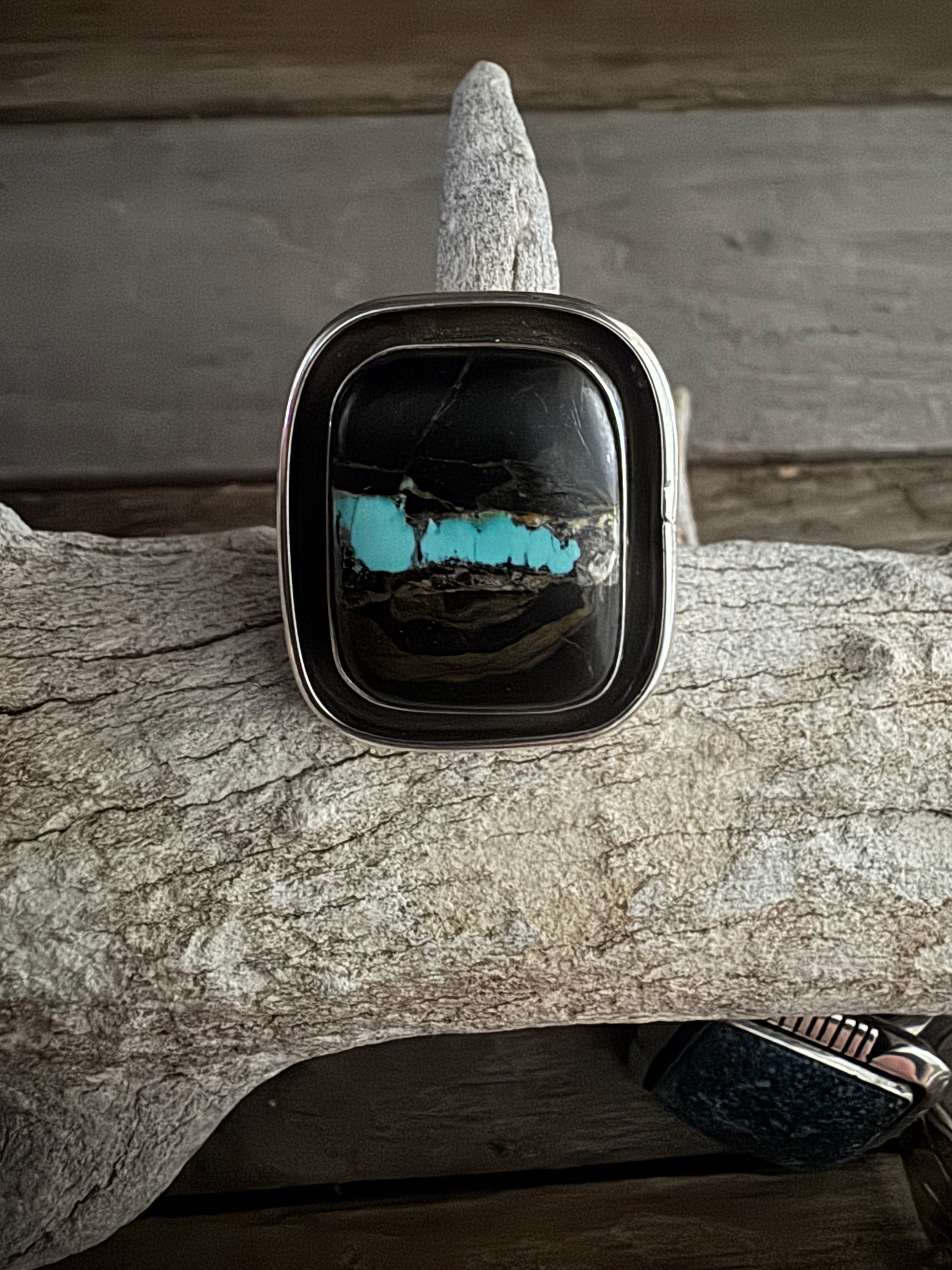 Handmade Blacjack Turquoise-Sterling Silver Ring Size 13