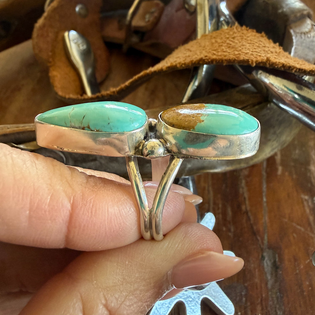 Authentic Native American Handmade Sterling Silver and Royston Turquoise Ring size 8 3/4