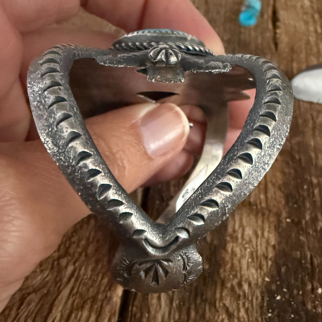 Authentic Native American Richard Yazza Tufa Cast Sterling Silver and Kingman Turquoise Cuff Bracelet