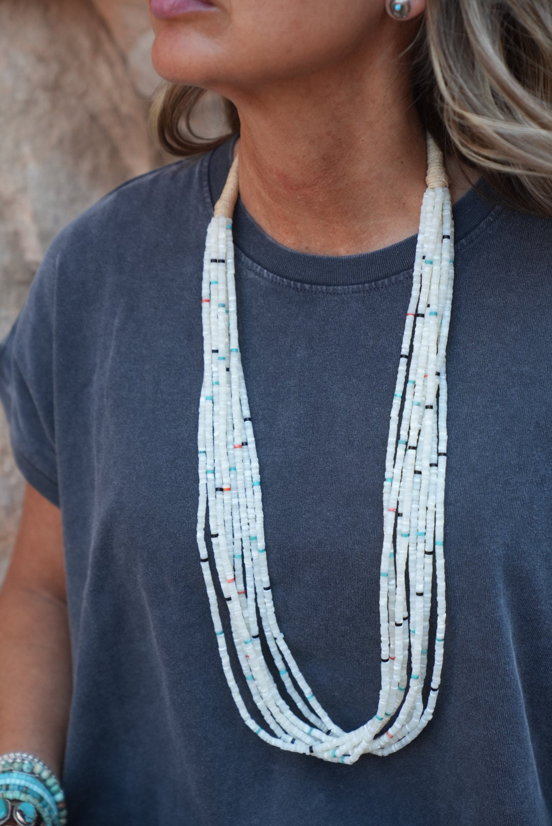 Native American Marquez Tachiini Handmade Mother of Pearl 8 Strand Necklace