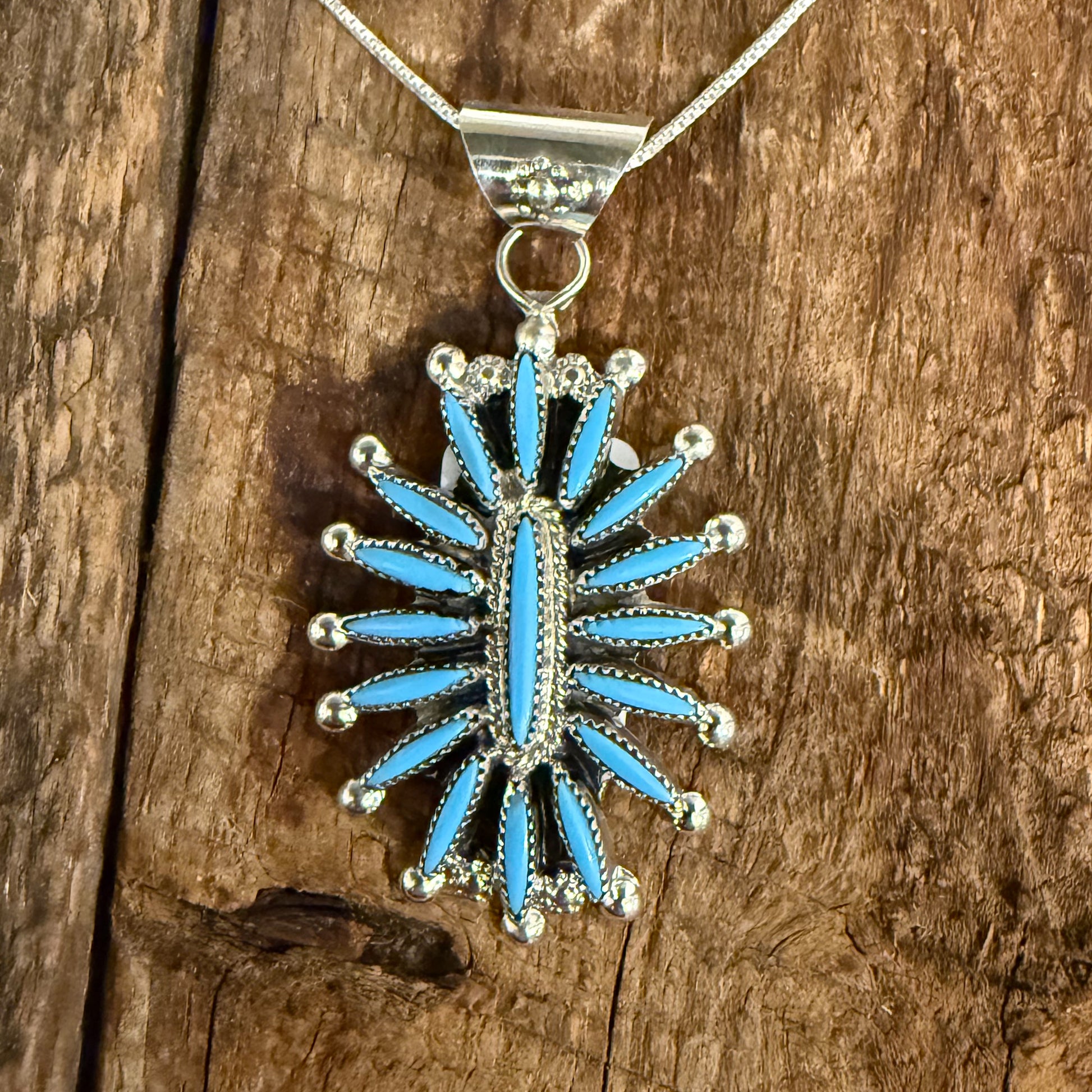 Authentic Native American Handmade Zuni Sterling Silver and Turquoise Pendant
