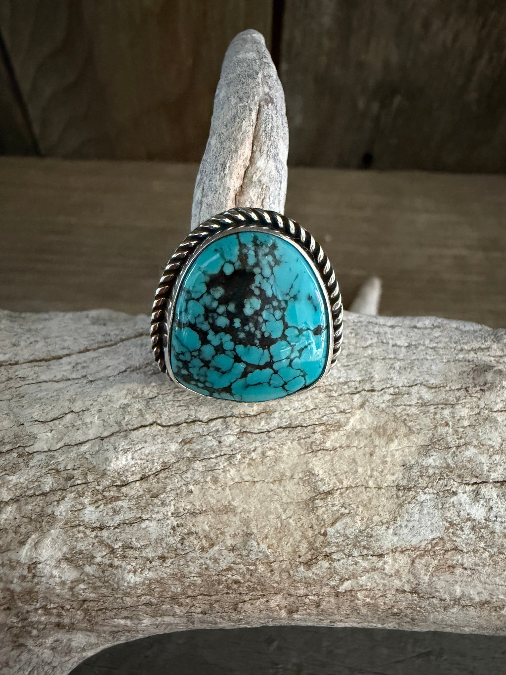 Native American 🇺🇸 Albert Jake Handmade Egyptian Turquoise-Sterling Silver Ring Size 8.25