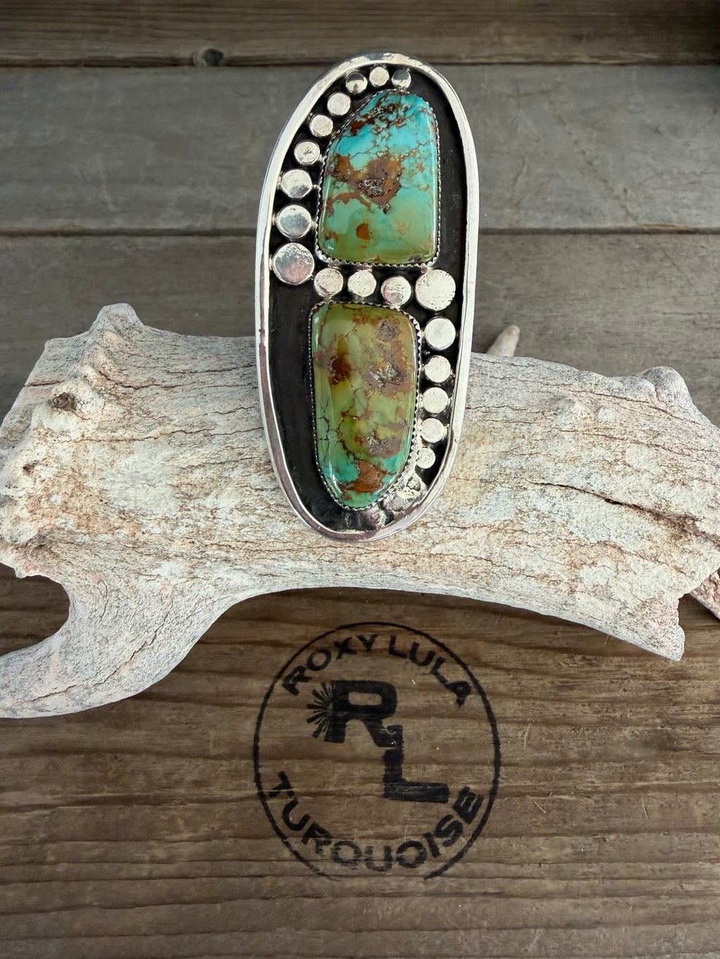 Handmade Royston Turquoise-Sterling Silver Statement Ring Adjustable Size 😮