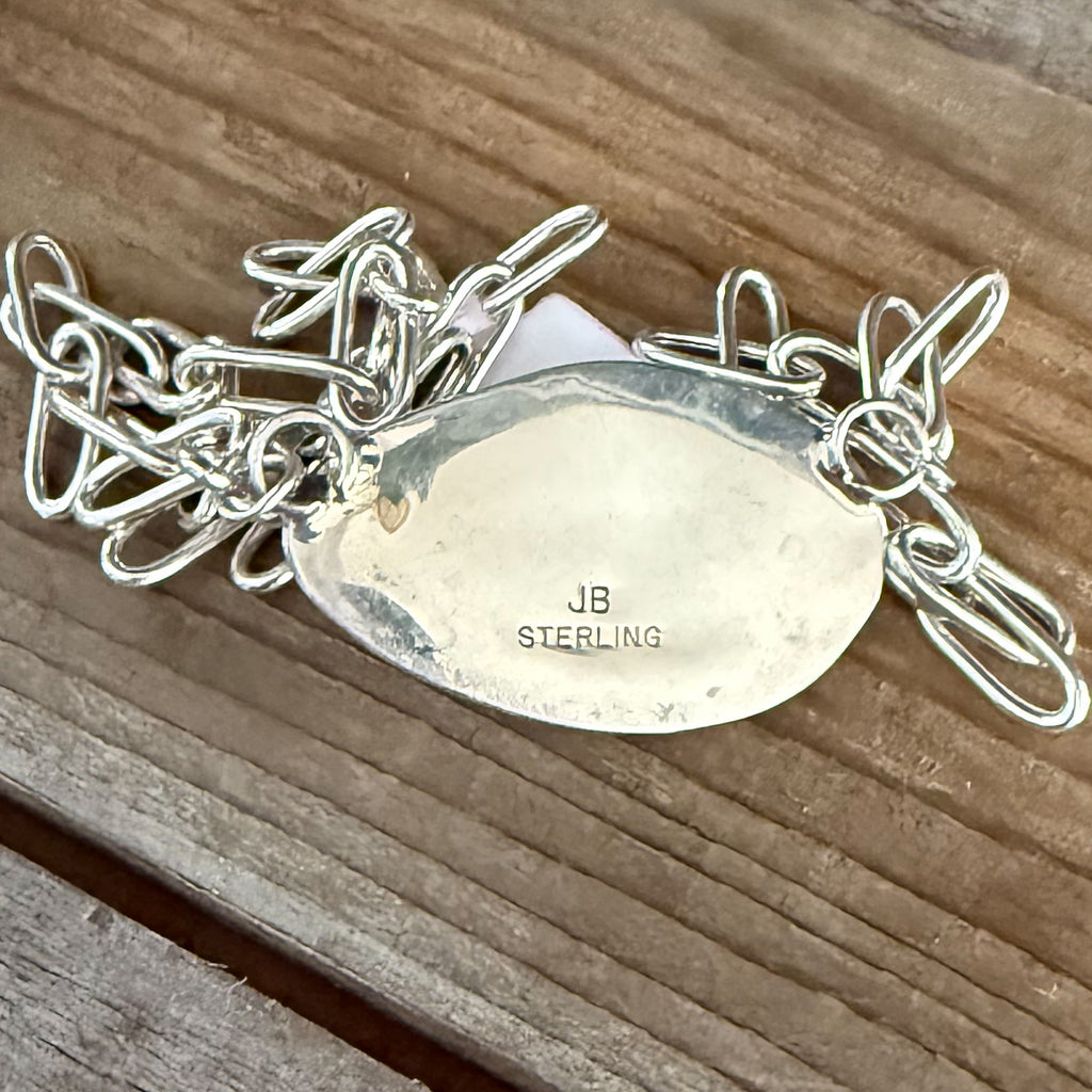 Authentic Native American Handmade Sterling Silver and Hubei Turquoise 18” Paper Clip Chain Necklace.