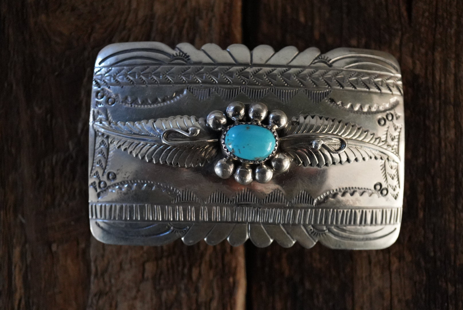 Custom Handmade Turquoise & Silver Belt Buckle