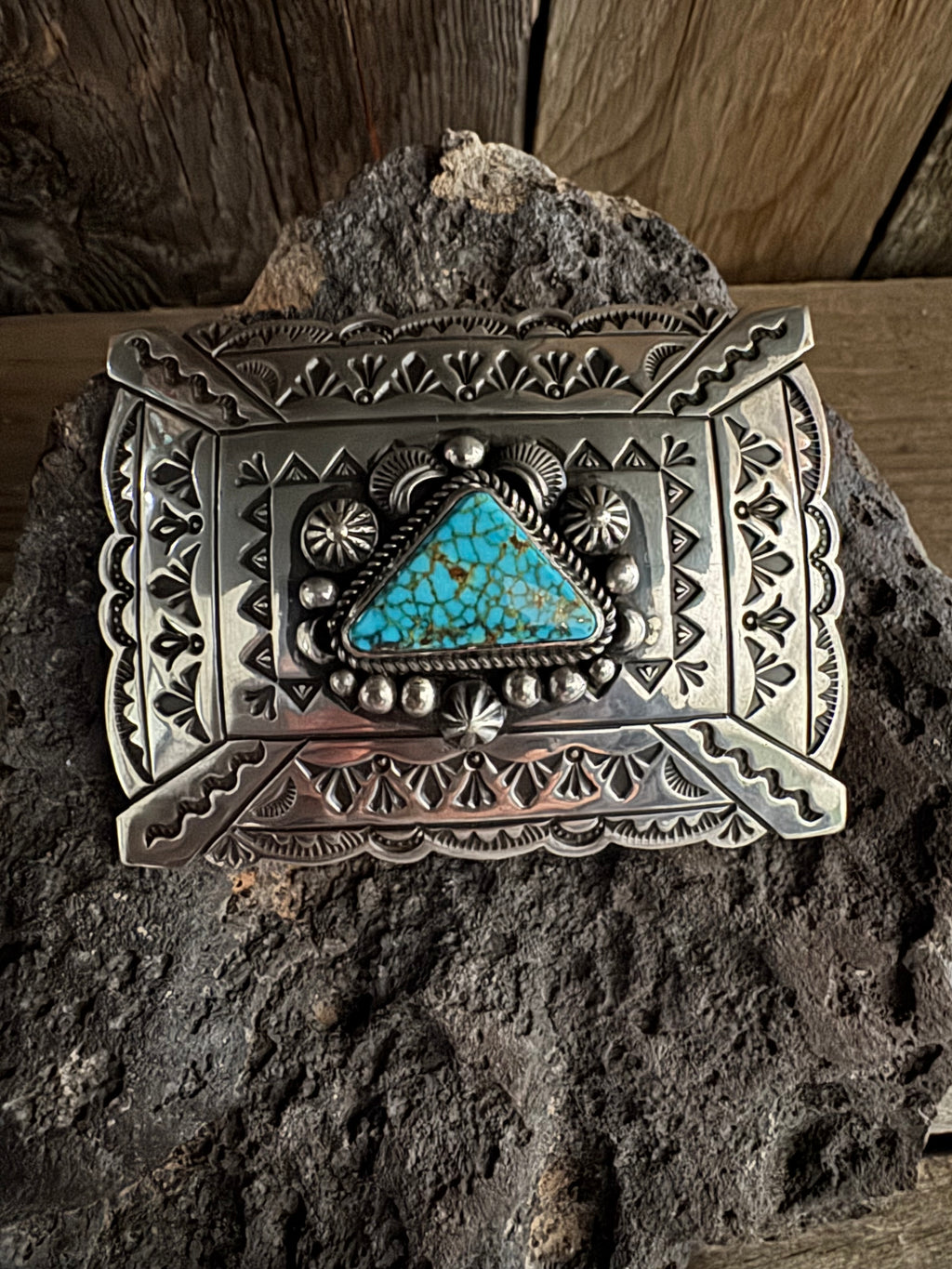 Albert Jake Handmade Sterling Silver Kingman Turquoise Belt Buckle 🇺🇸