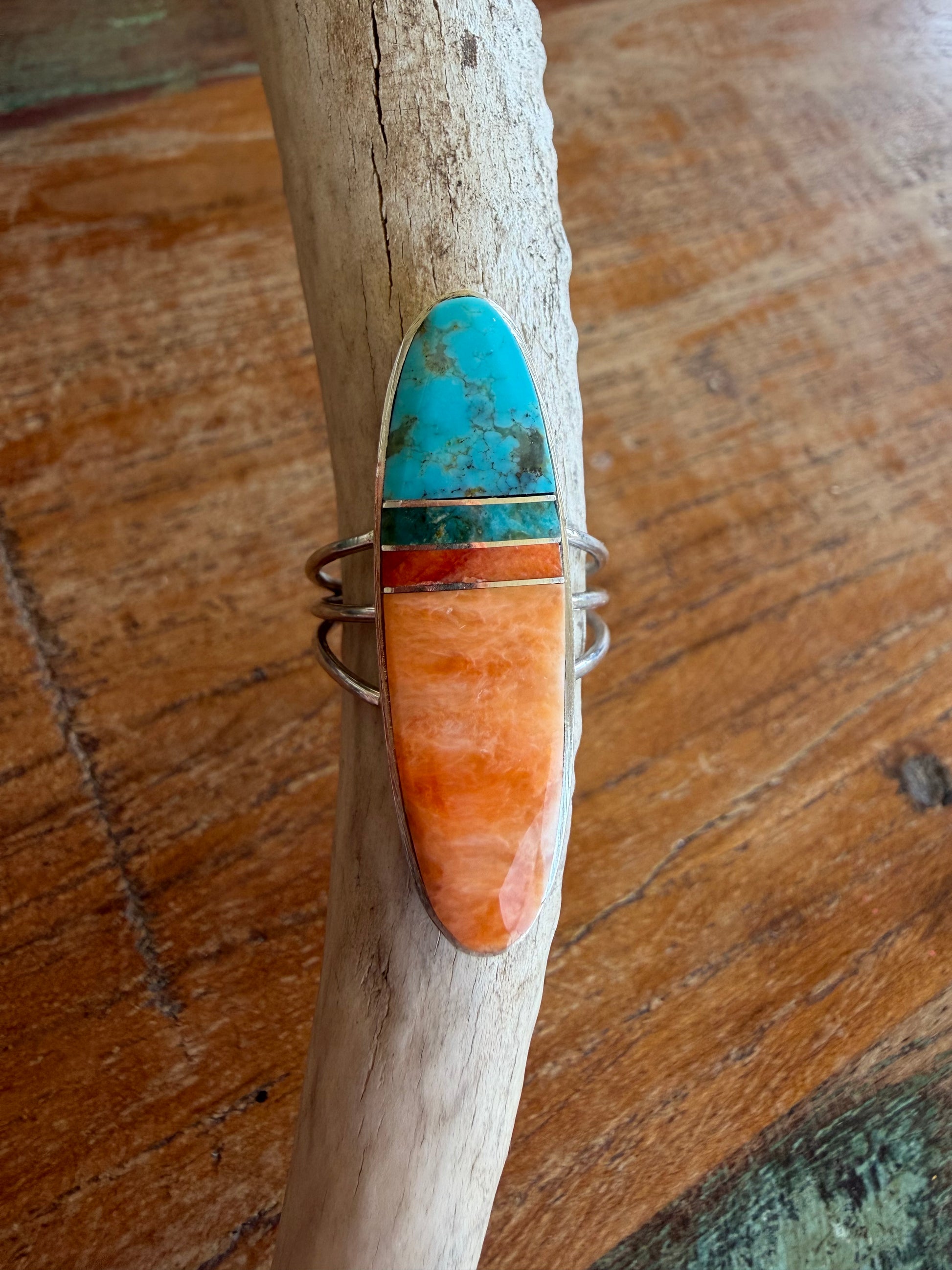 Native American Handmade Spiny Oyster-Turquoise Surfboard Ring Size 7