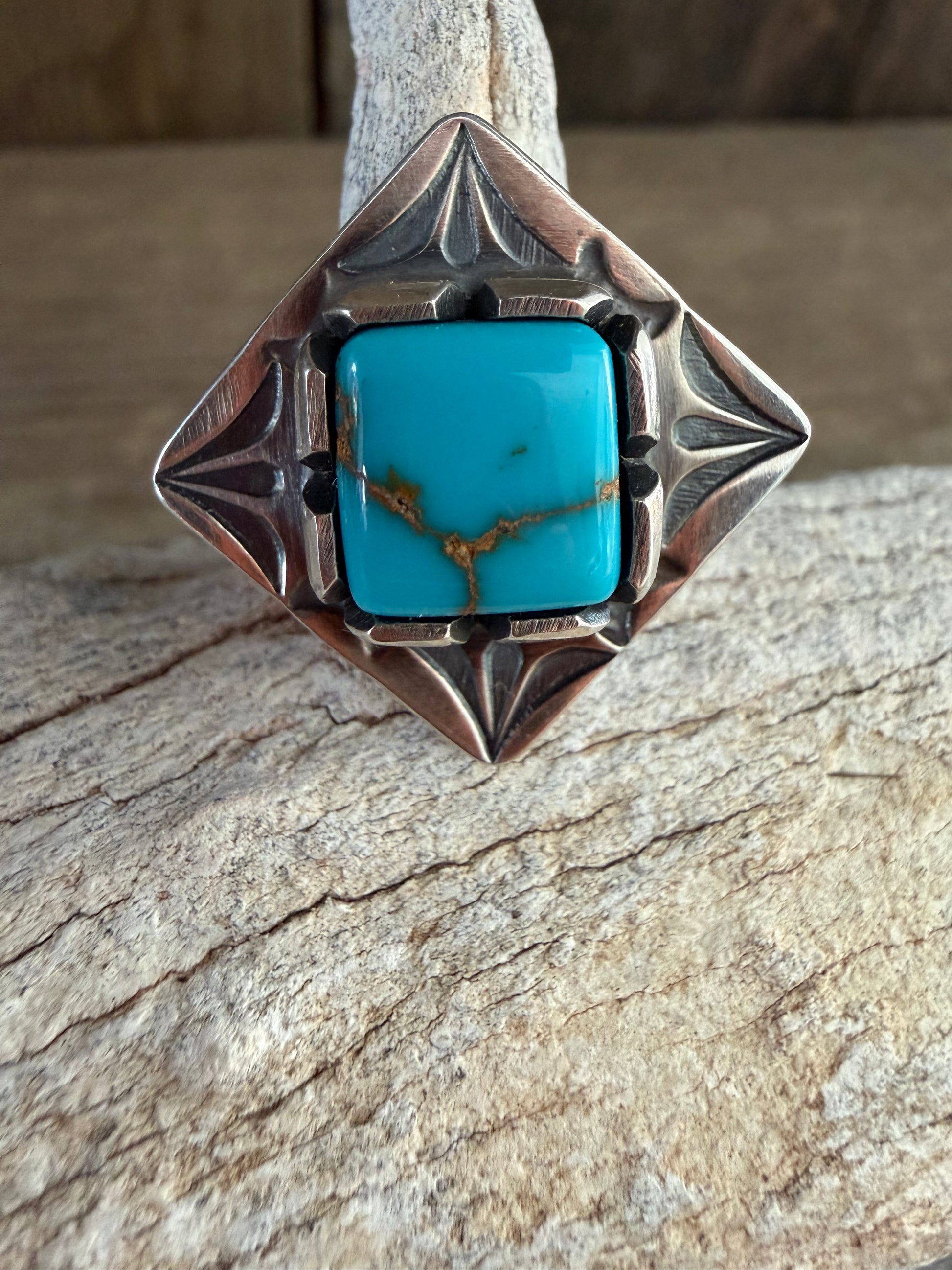 Handmade Sterling Silver Lone Mountain Turquoise Custom Ring Size 7 (non-native)