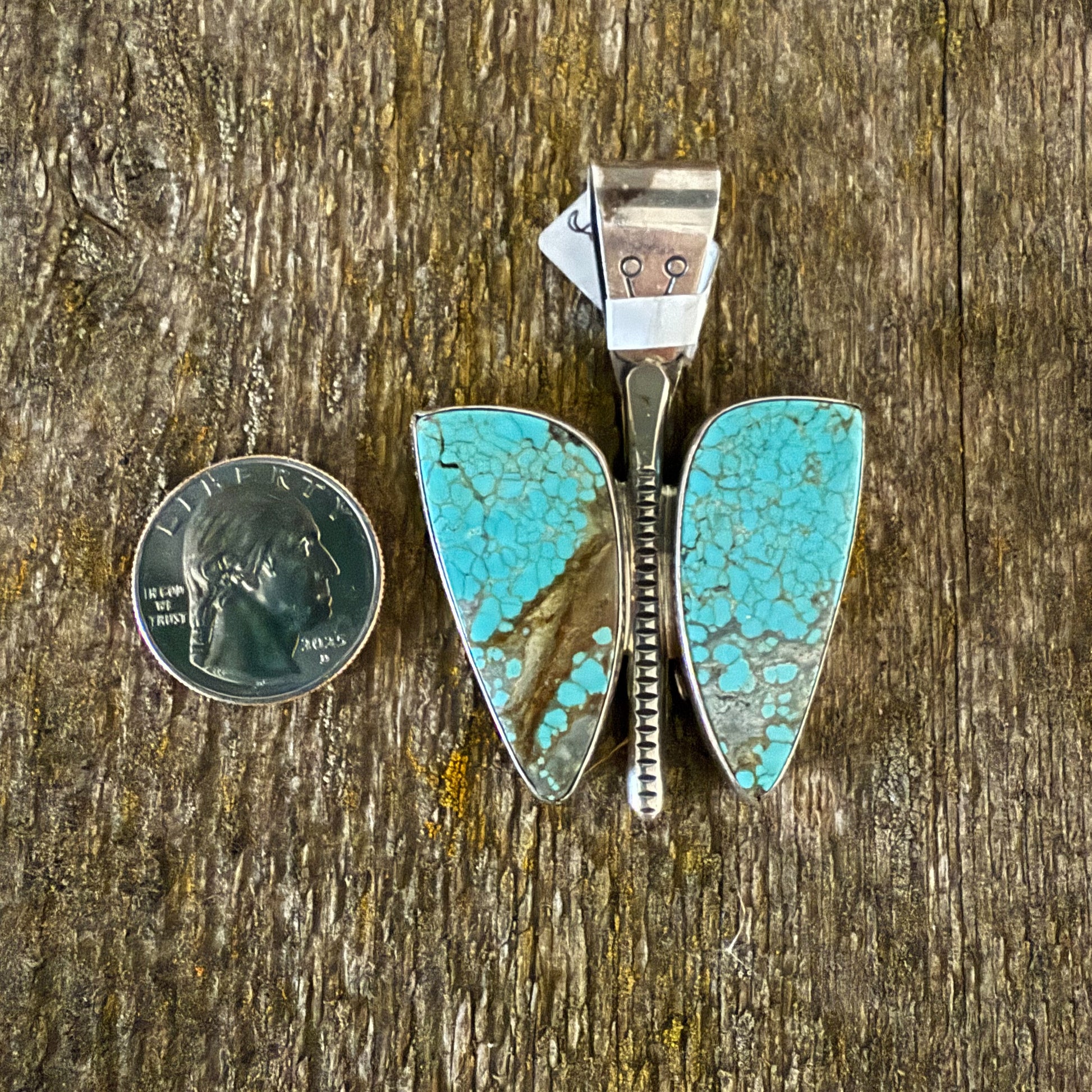 Authentic Native American Handmade Sterling Silver and Turquoise Butterfly Pendant
