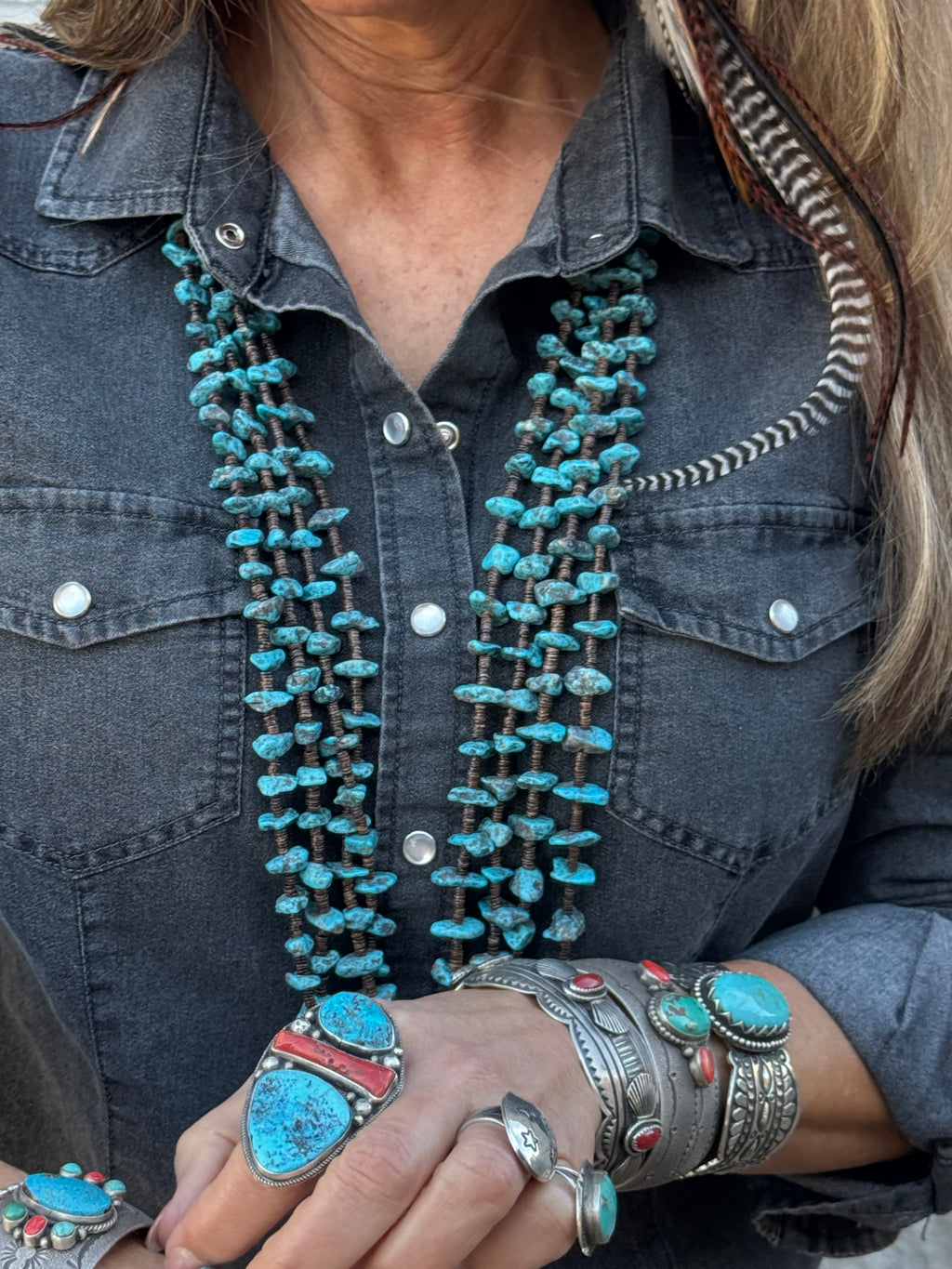 Handmade Custom Kingman Nugget and Heishi Bead Necklace