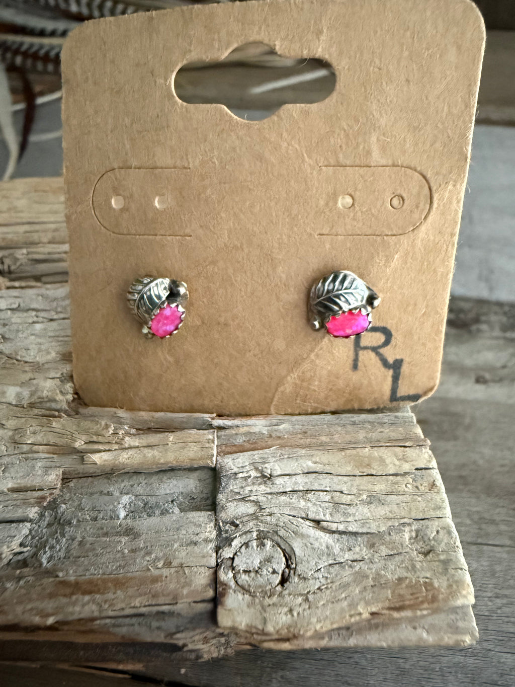 Authentic Native American Sterling Silver and Hot Pink Opal Stud Earrings
