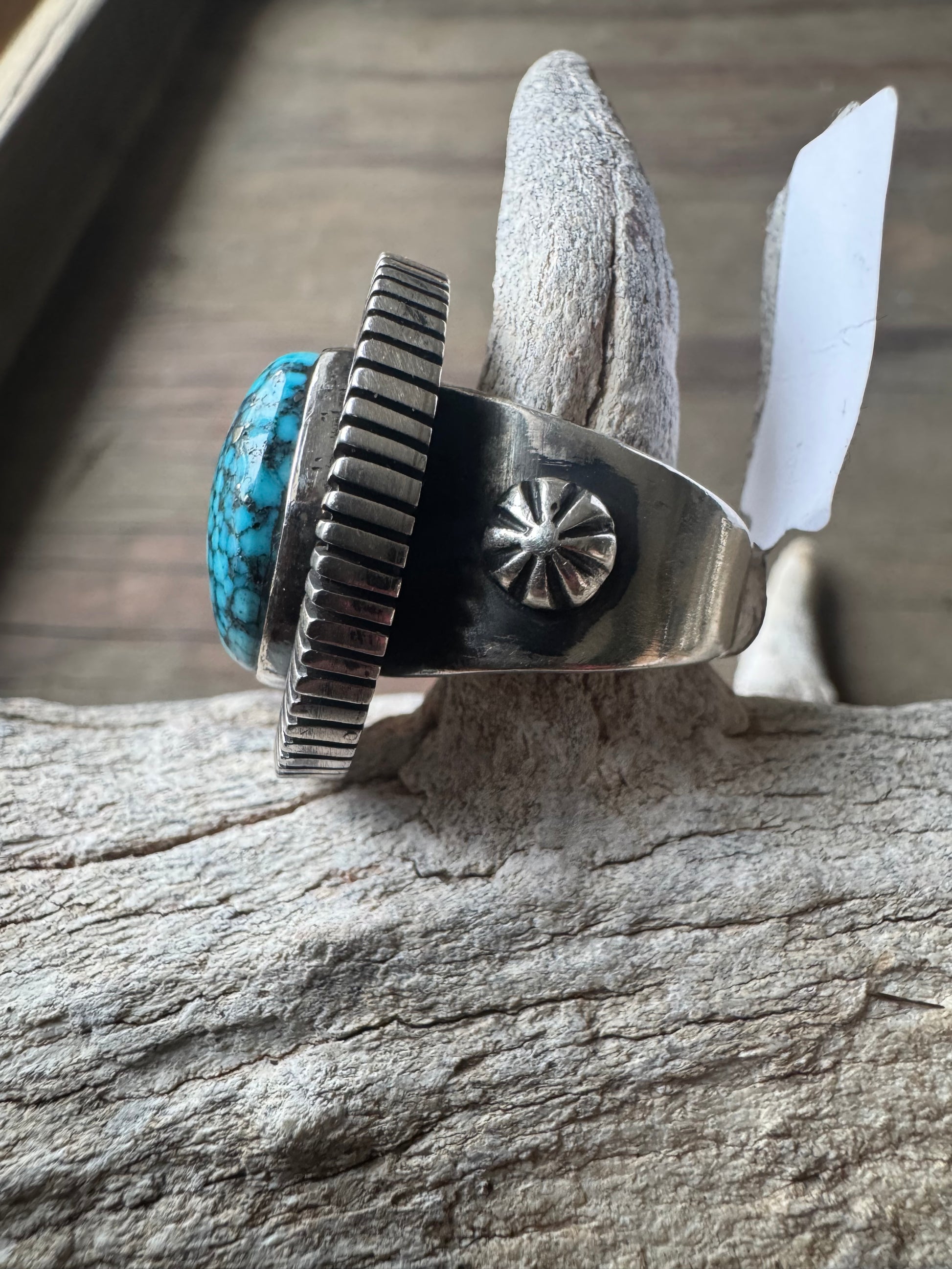 Native American Handmade Sterling Silver Kingman Web Ring Size 8