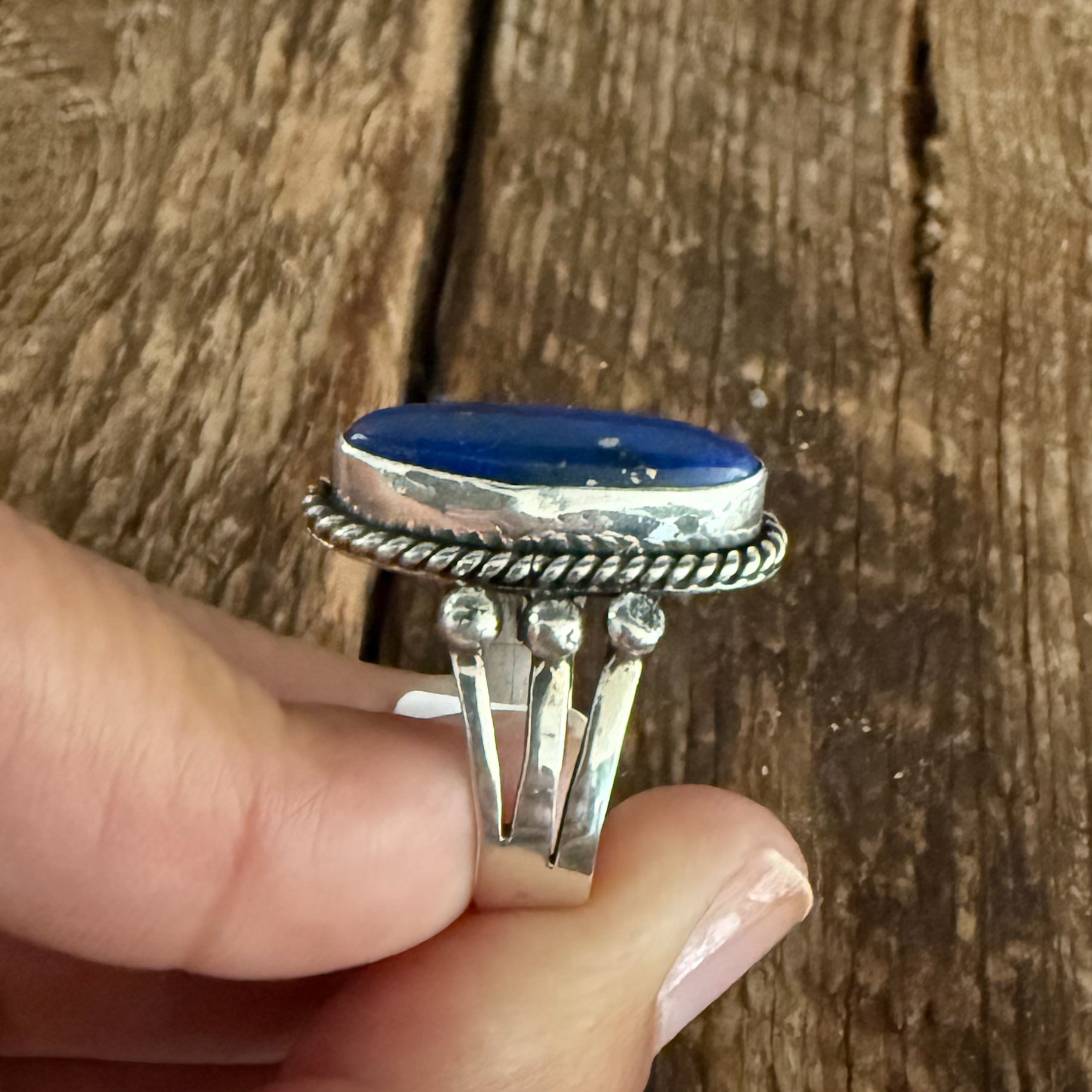 Authentic Native American Handmade Sterling Silver and Lapis Ring size 9.