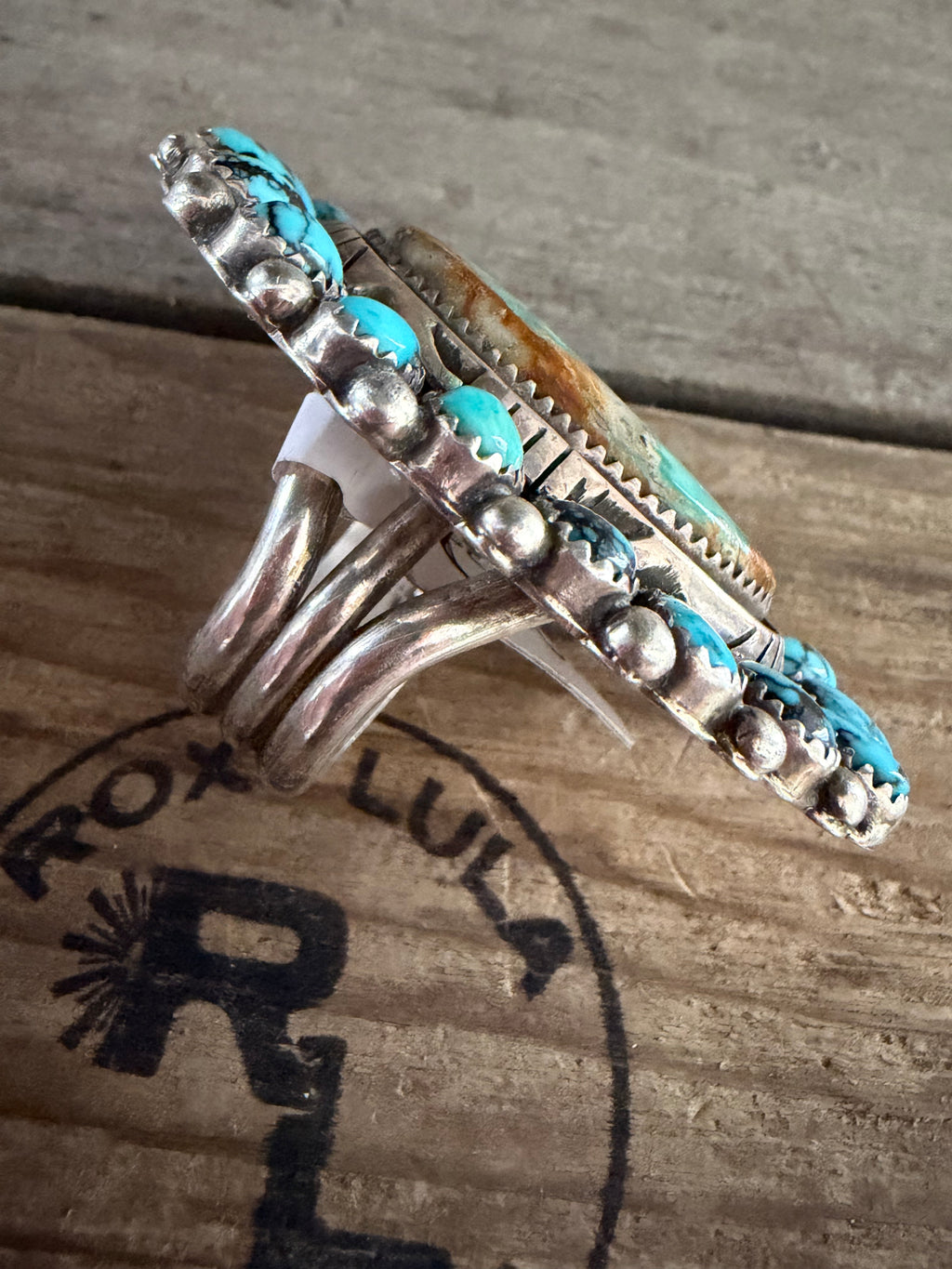 Native American Marcus Chavez Handmade Turquoise Cluster Ring Size 10