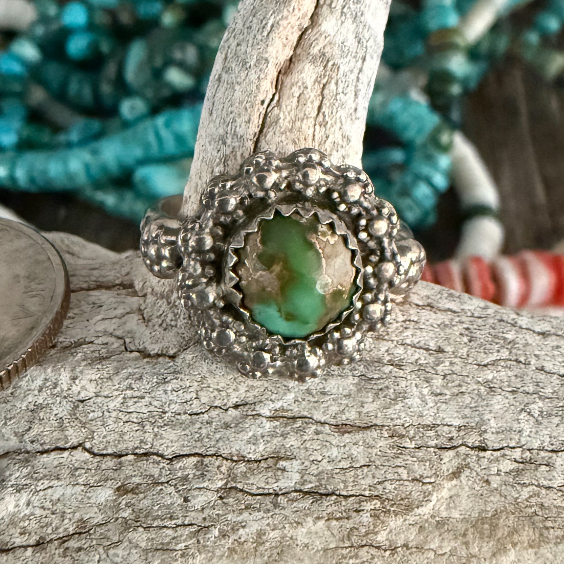 Authentic Native American Handmade Sterling Silver and Sonoran Gold Turquoise Ring     size 7 1//2.