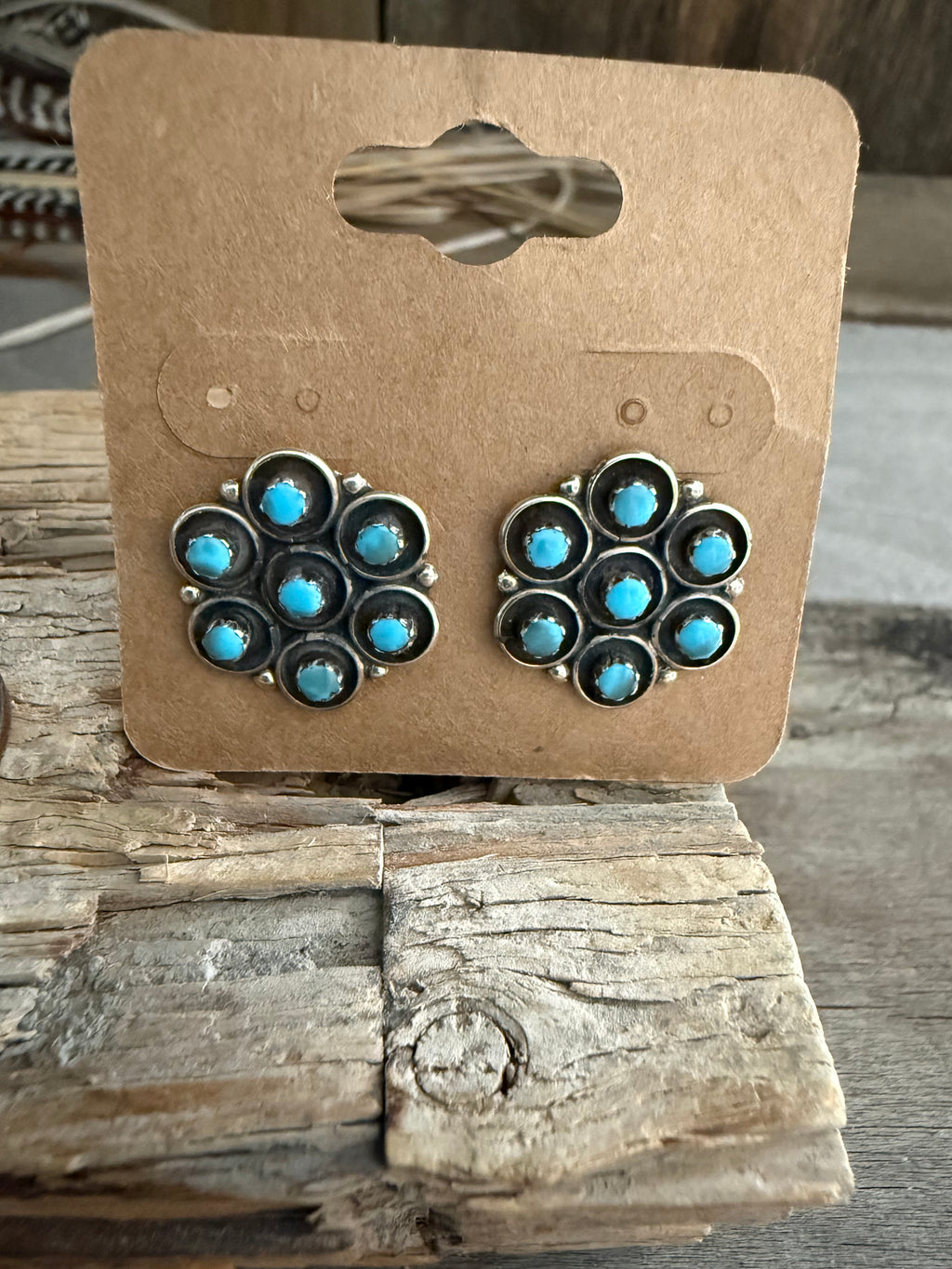 Authentic Native American Handmade Sterling Silver and Turquoise Stud Earrings
