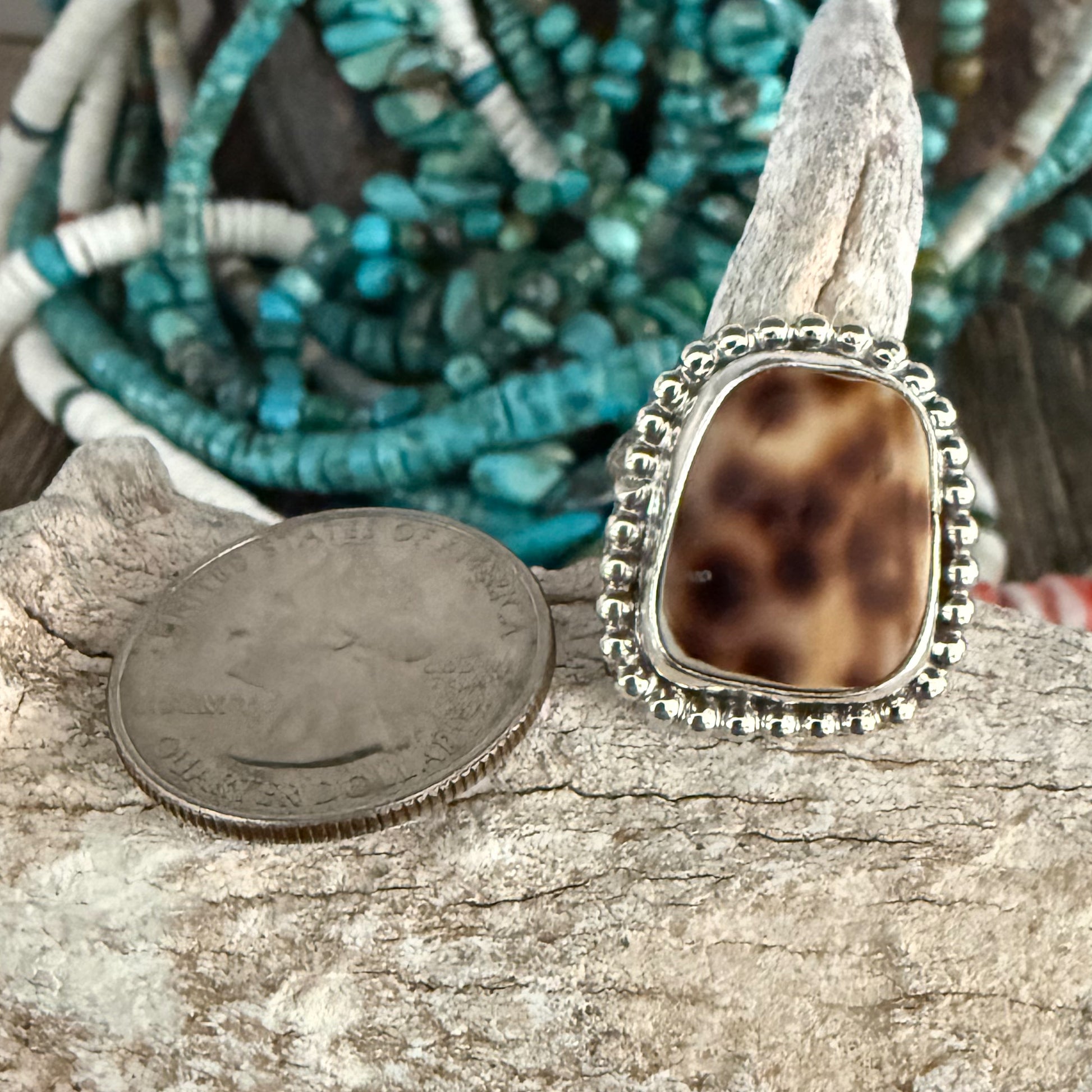 Authentic Native American Handmade Sterling Silver and Cowrie Shell Ring size 8.