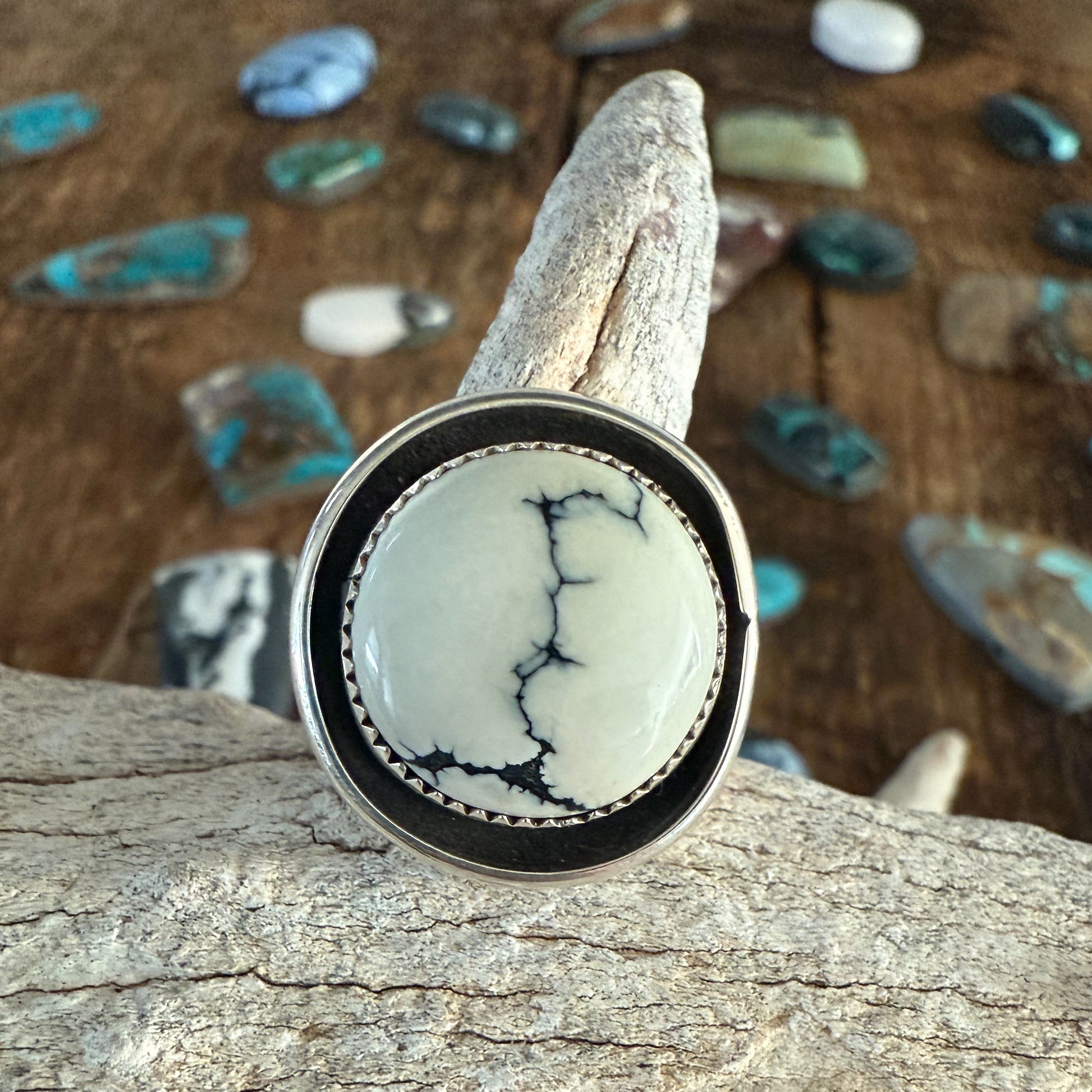 Authentic Native American Handmade Sterling Silver and Ivory Creek Variscite Ring size 4 1/4.