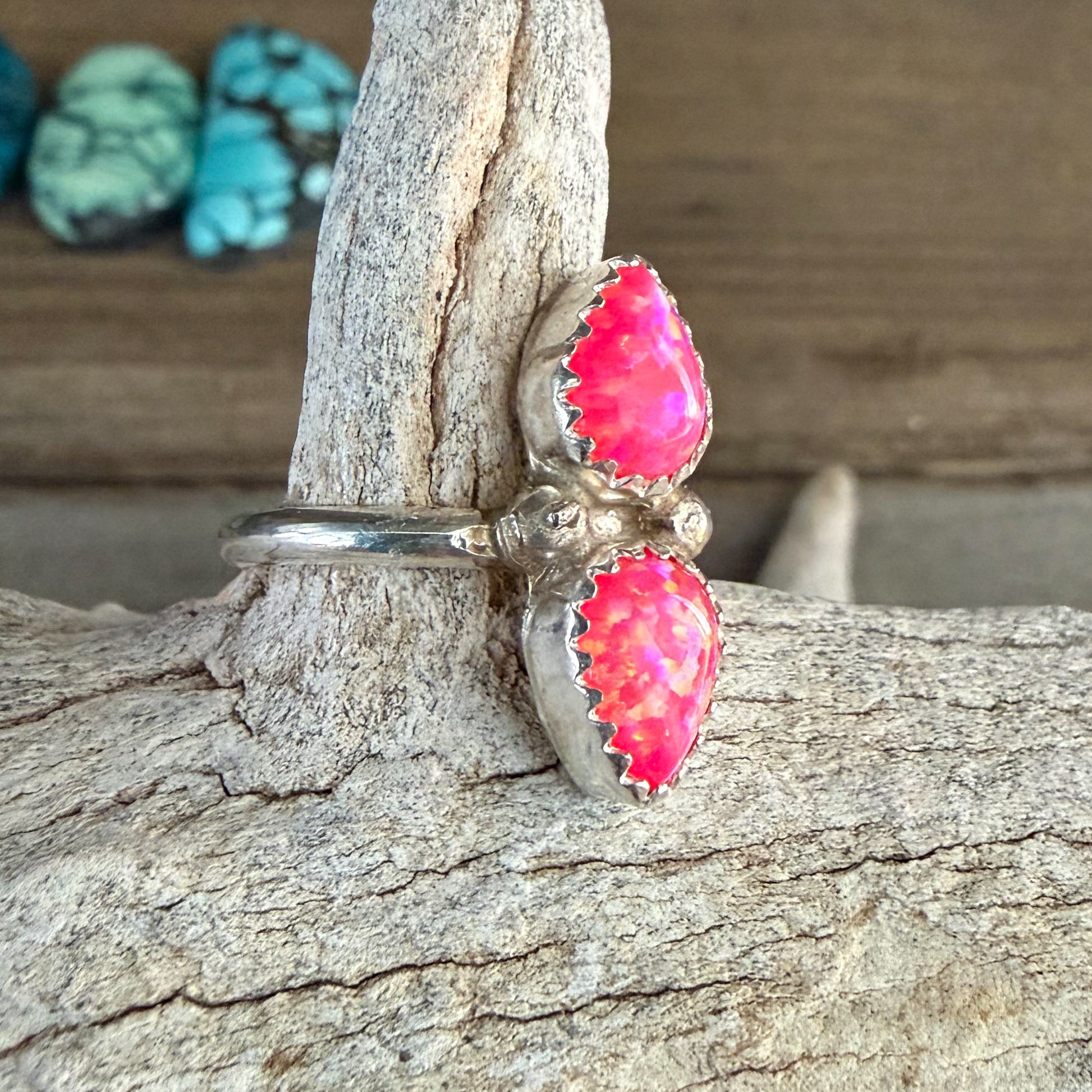 Authentic Native American Handmade Sterling Silver and Pink Opal Ring size 7.