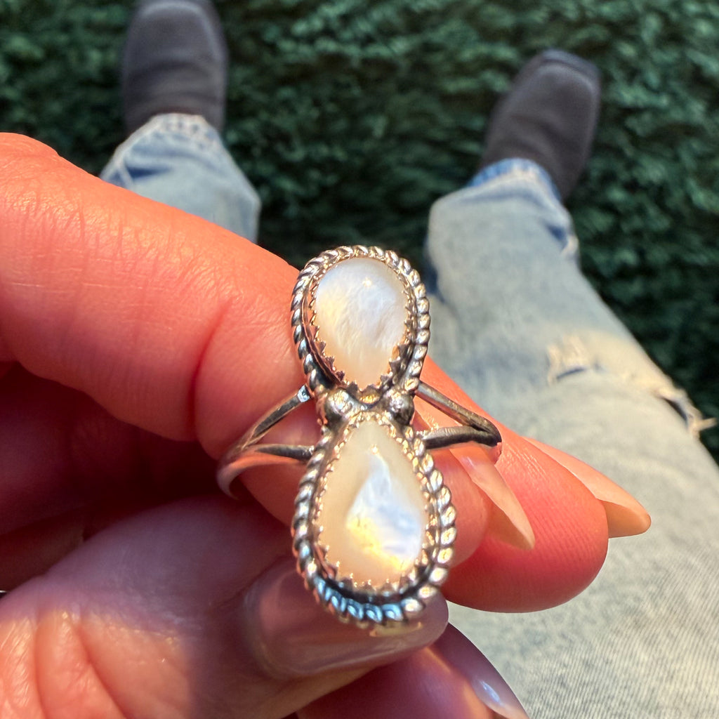 Authentic Native American Handmade Sterling Silver and Moonstone Ring size 9