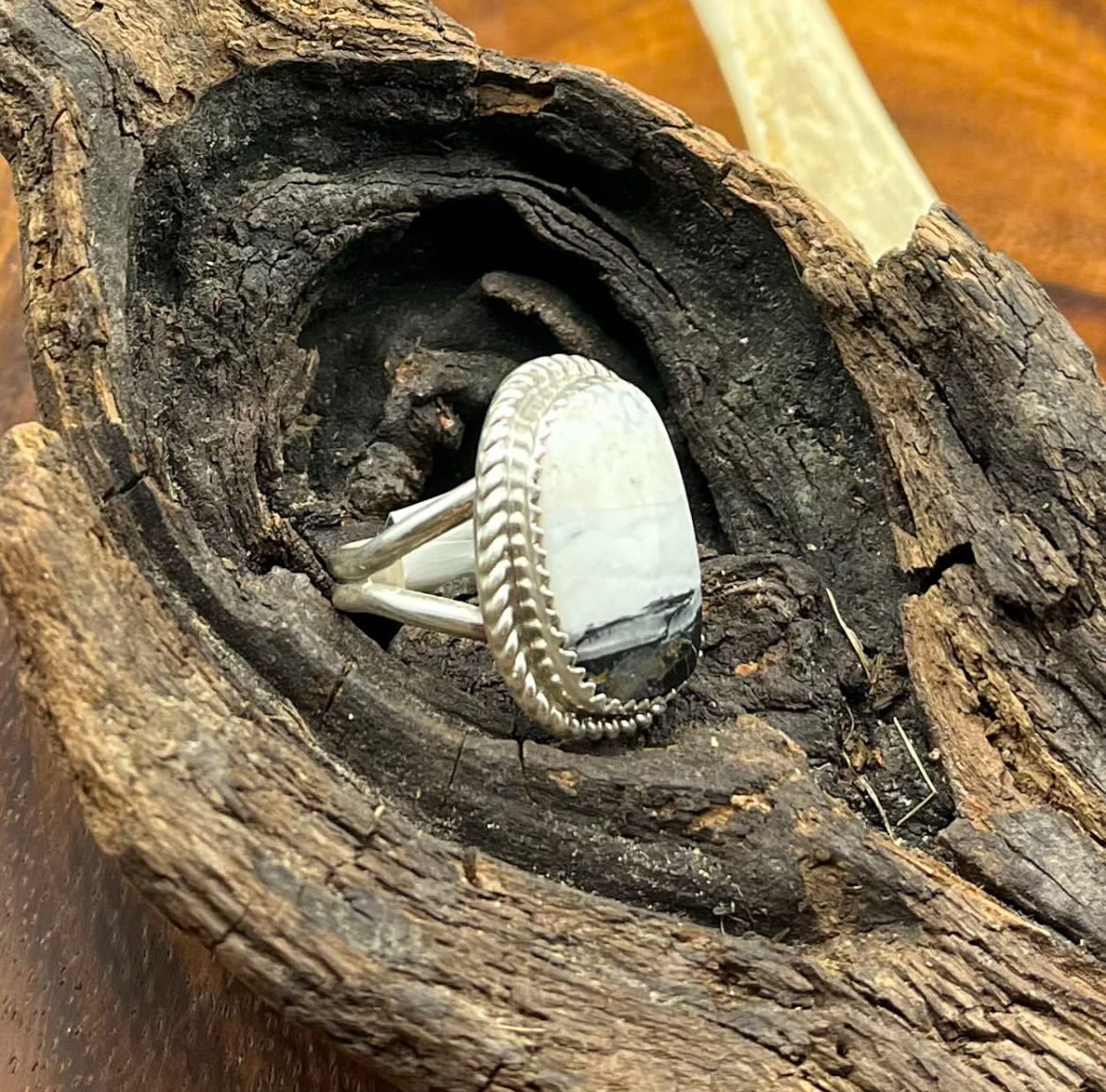 Authentic Native American Handmade White Buffalo Turquoise Ring