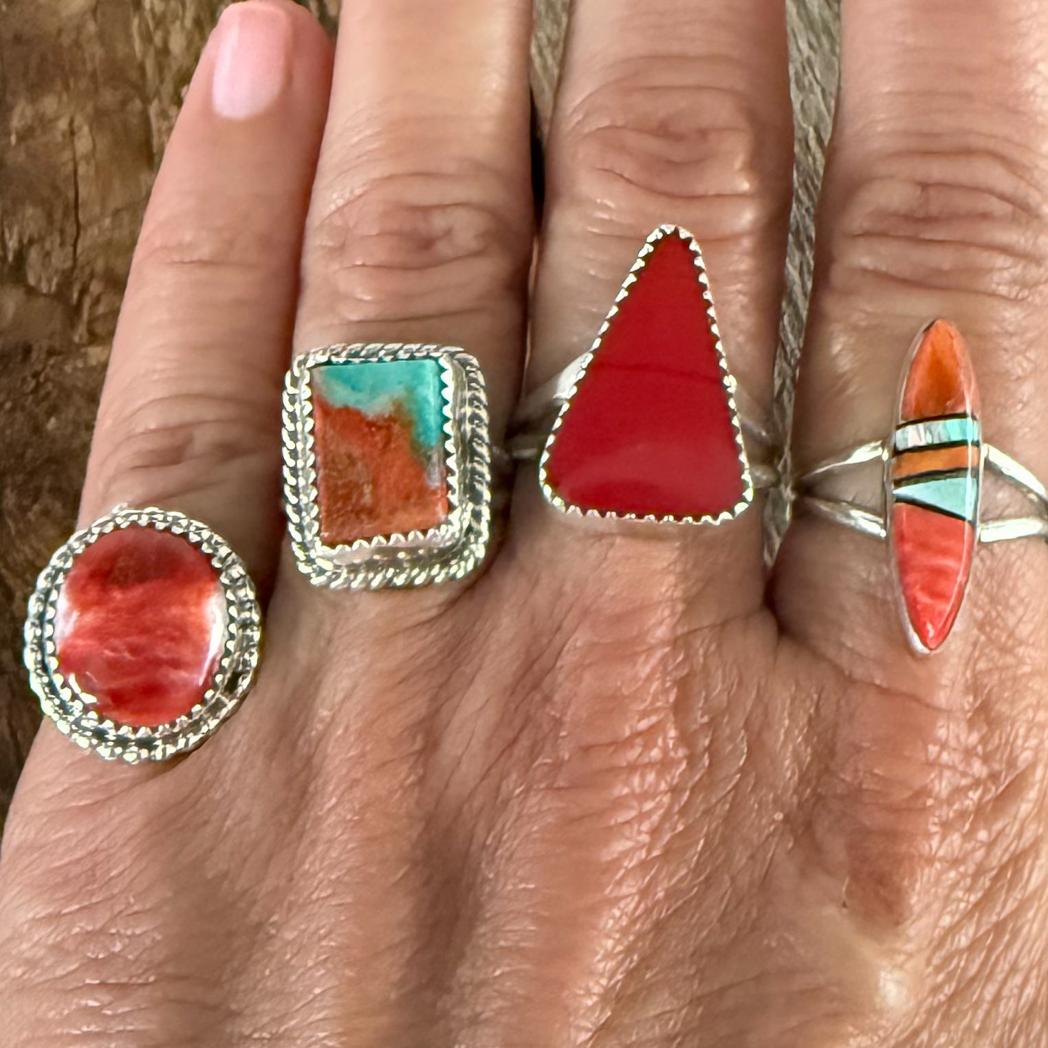 Authentic Native American Handmade Sterling Silver and Red Spiny Oyster Ring Size 5 1/2.