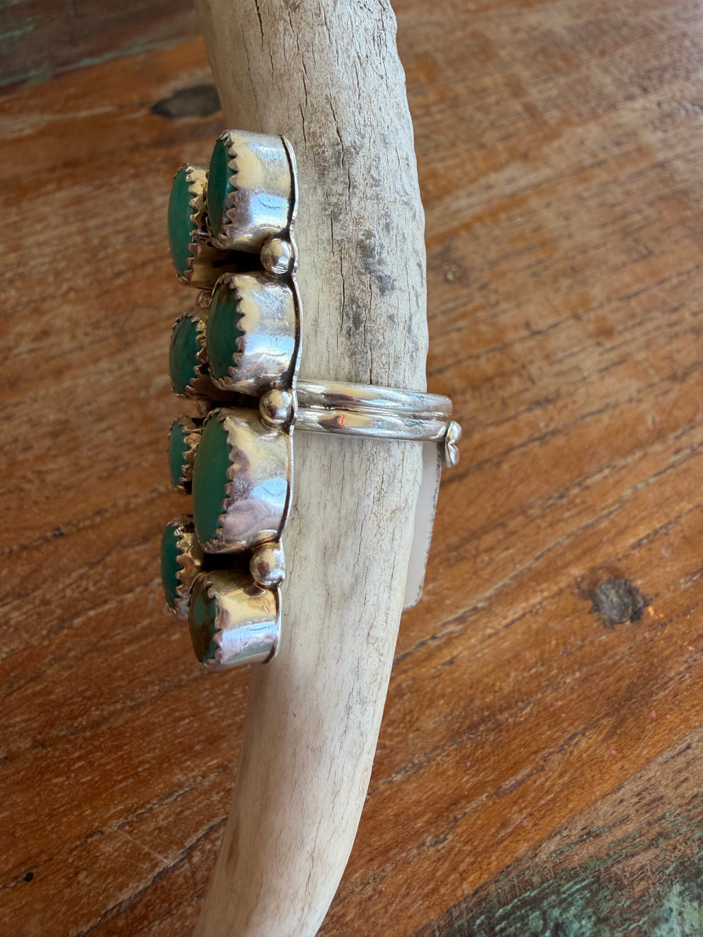 Native American Handmade 8 Stone  Cluster Turquoise-Silver Adjustable Ring