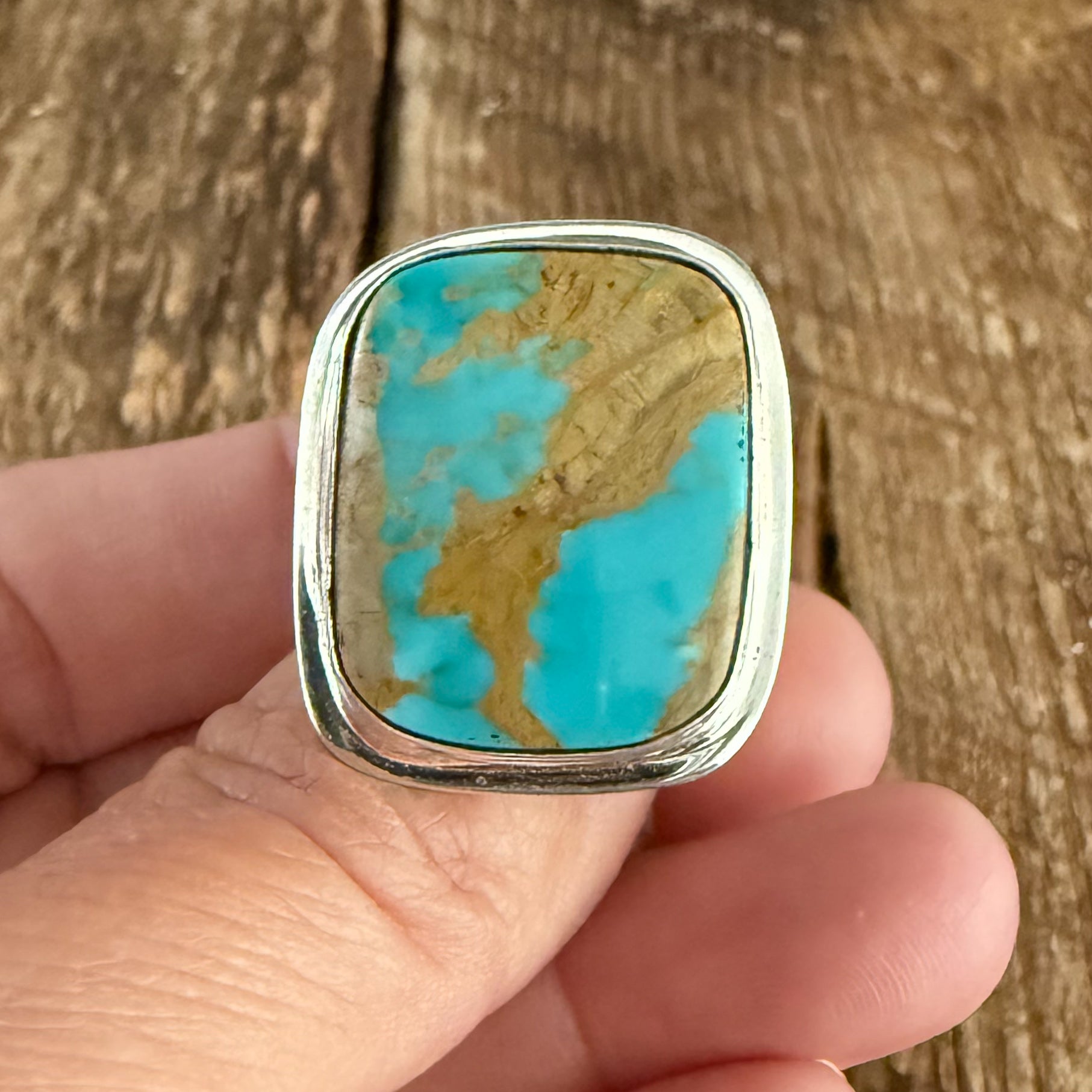 Authentic Native American Handmade Sterling Silver and Royston Turquoise Ring size 8 1/2.