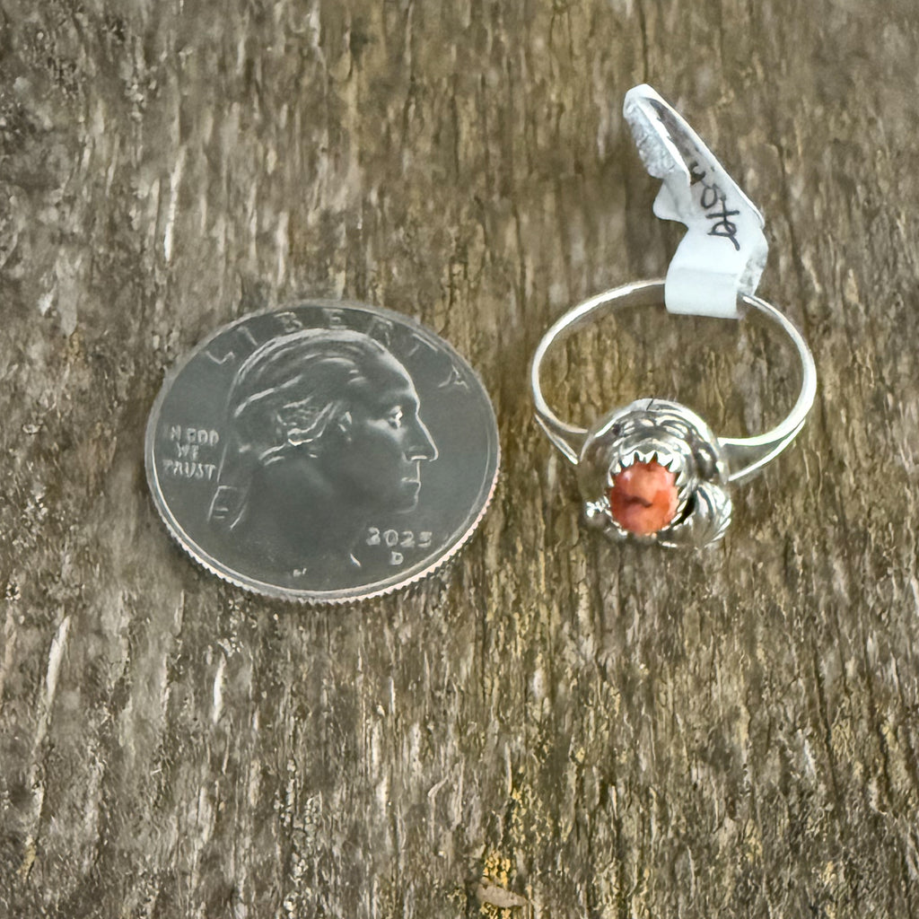 Authentic Native American Handmade Sterling Silver and Orange Spiny Oyster Ring Size 7 1/2.