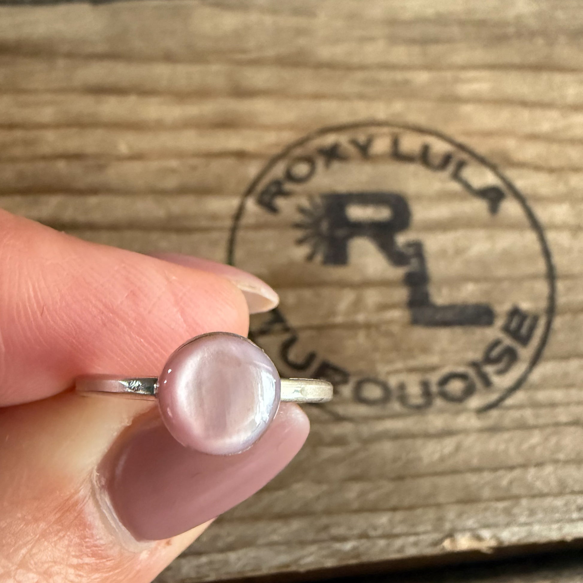 Authentic Native American Handmade Sterling Silver and Pink Moonstone Ring size 7 1/2
