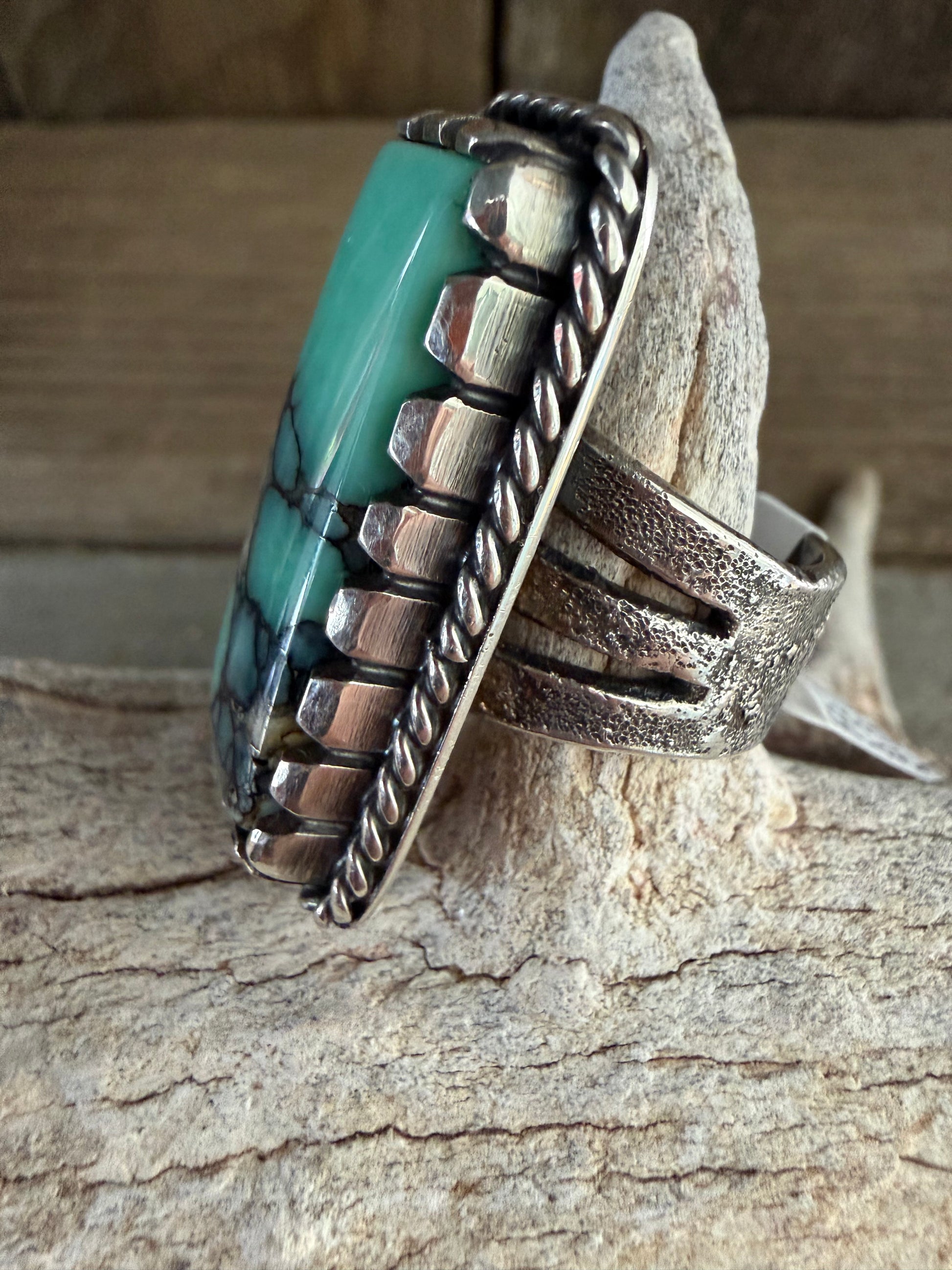 Handmade Sterling Silver Desert Bloom Variscite Ring (non-native) by TV Custom Silver Size 8