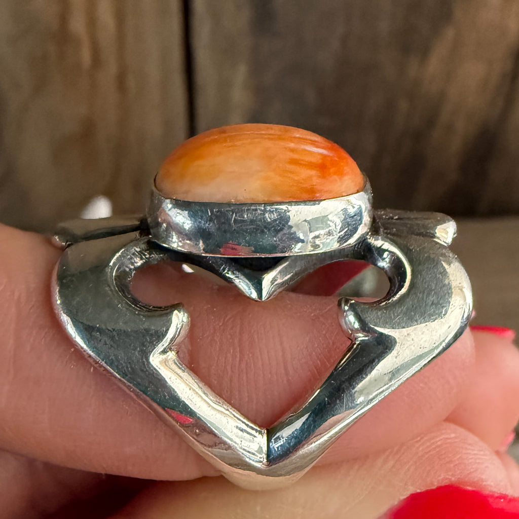 Authentic Native American Handmade Sterling Silver and Spiny Oyster Ring Size 7.