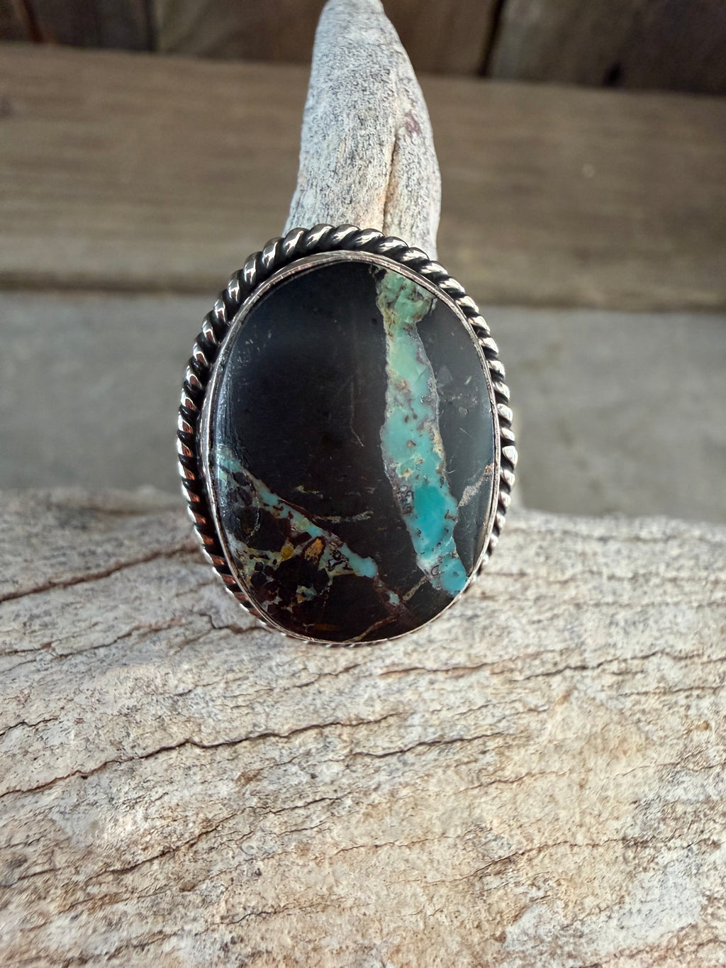 Native American Linda Yazzie Handmade Blackjack-Sterling Silver Ring Size 5
